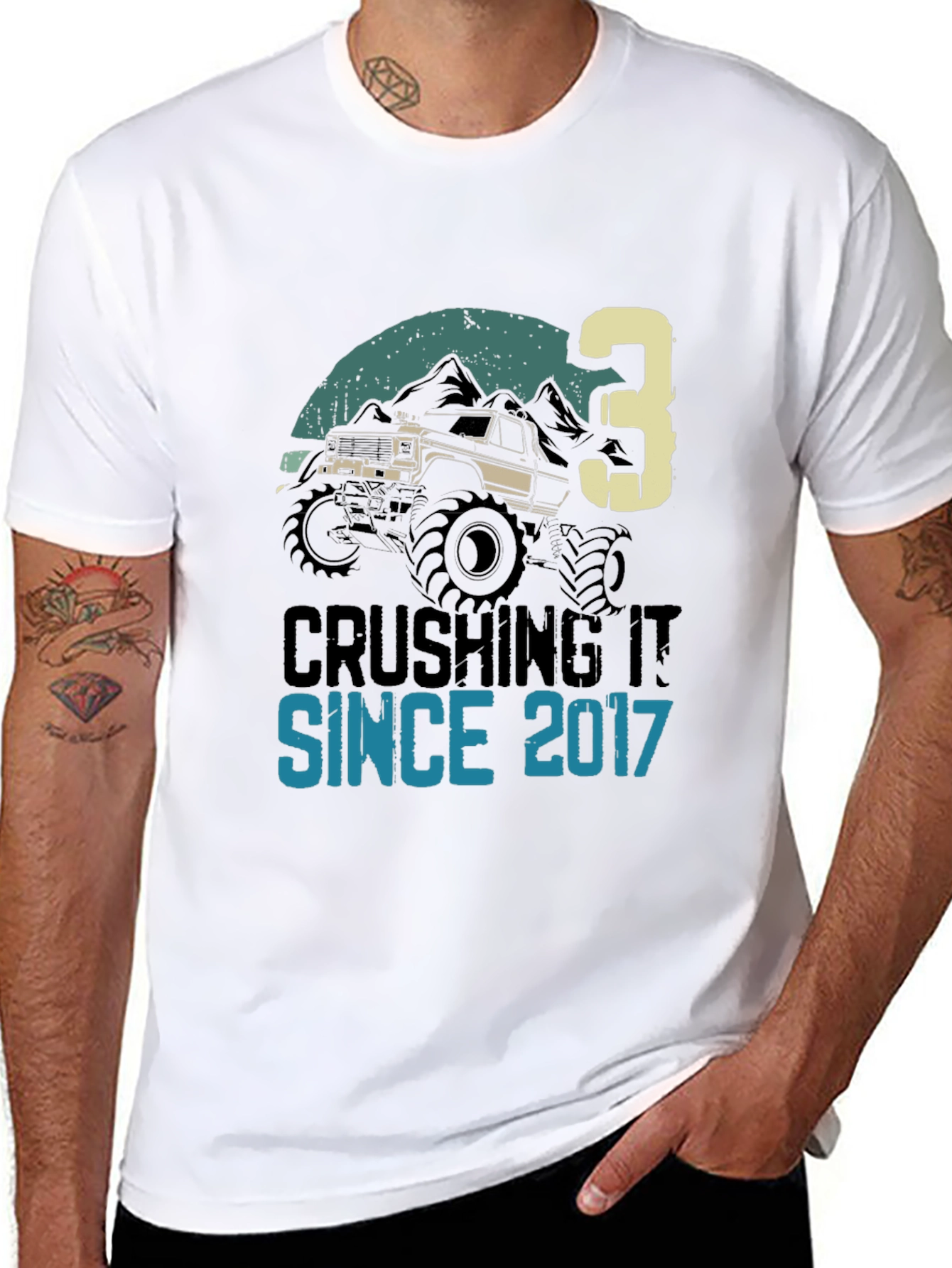 Crushing It Since 2017 3rd Birthday Monster Truck T-Shirt - 8