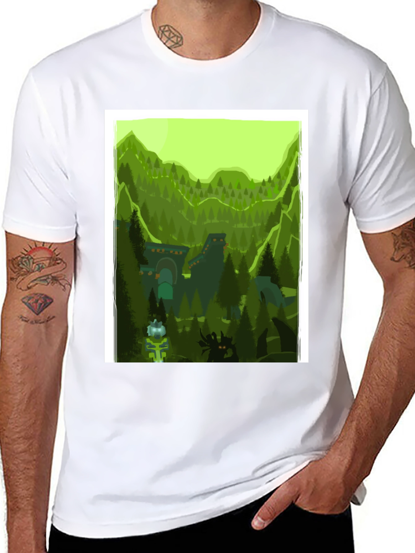 Black Forest Landscape Graphic Tee - Black Cotton T-Shirt view 8