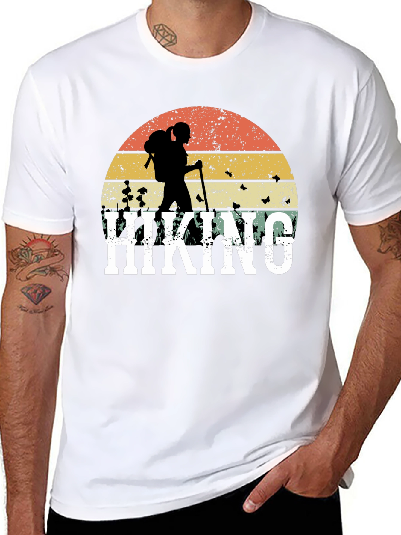 Black Hiking Graphic T-Shirt - Retro Sunset Design view 8