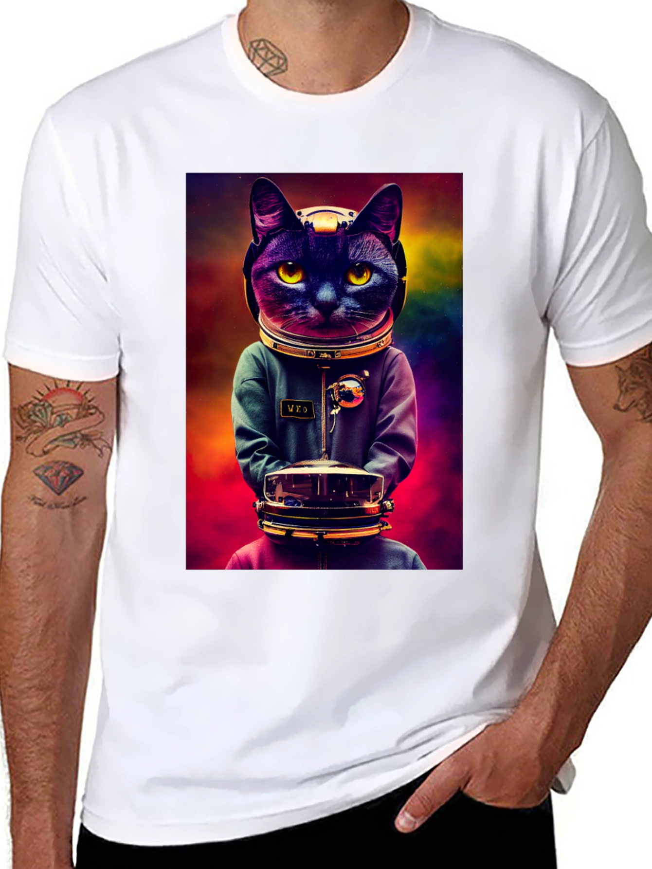 Black Astronaut Cat Graphic Tee - Space Kitten T-Shirt view 8