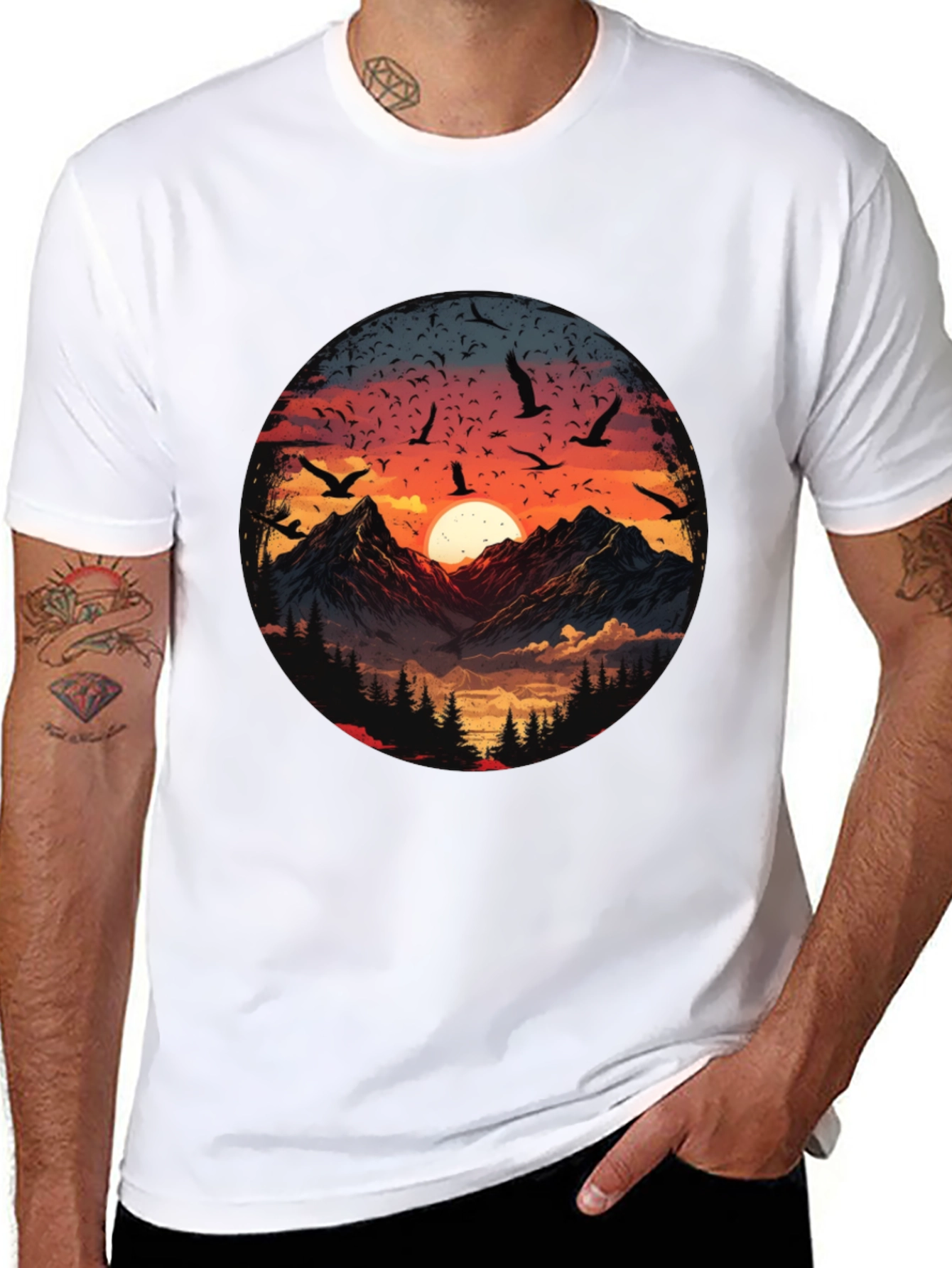 Black Mountain Sunset Graphic Tee - Men's Black T-Shirt view 8