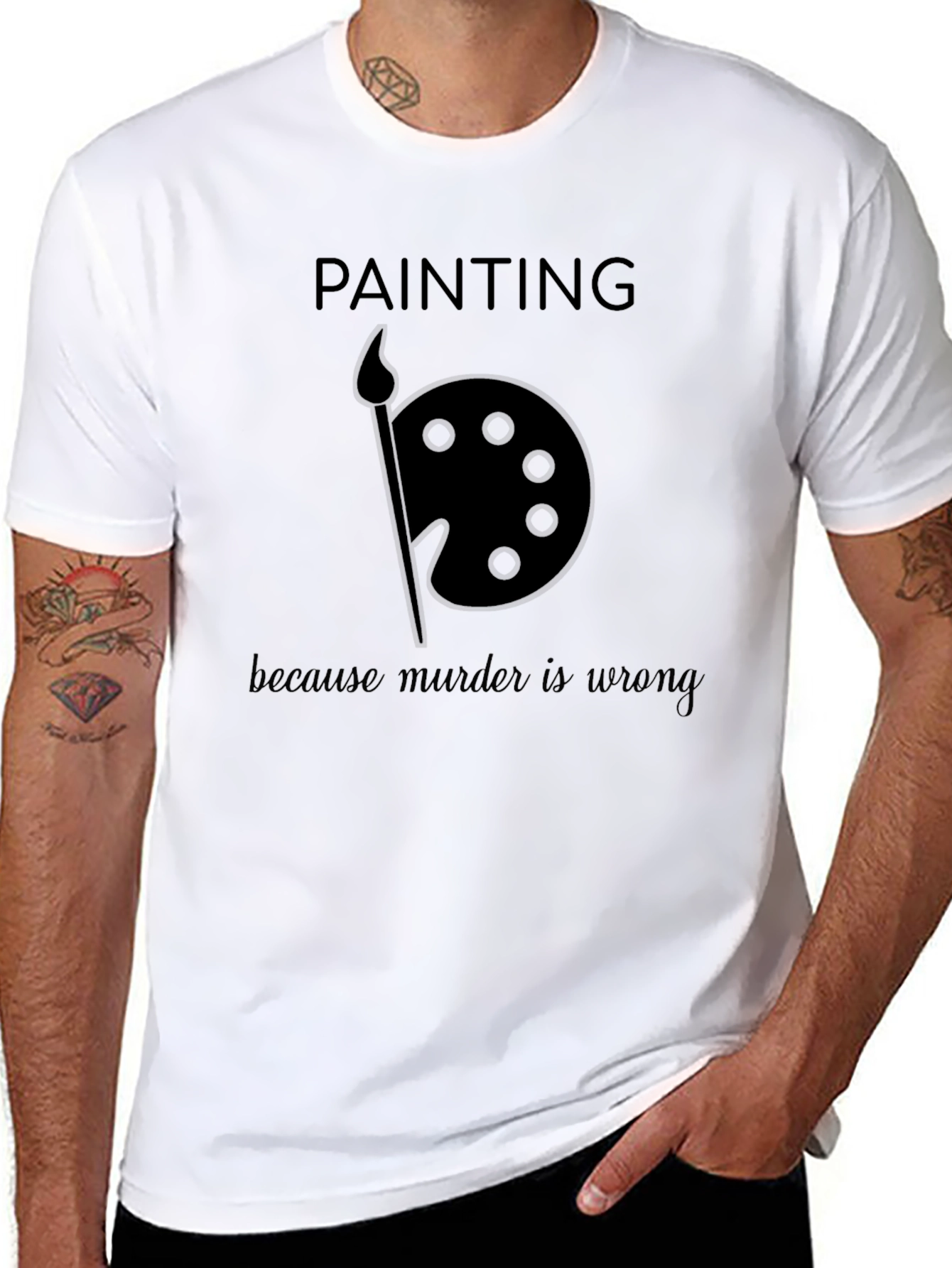 Black Painting Because Murder is Wrong Black T-Shirt view 8