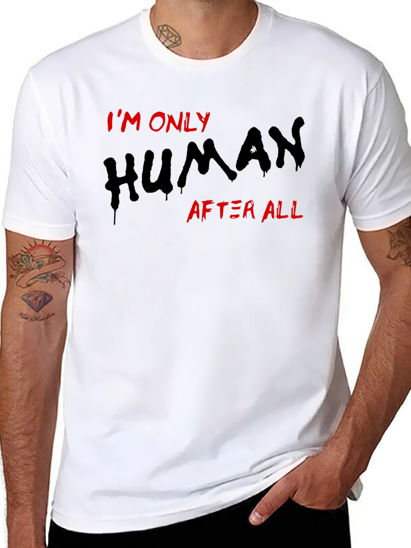 Black I'm Only Human T-Shirt, Black Tee view 8