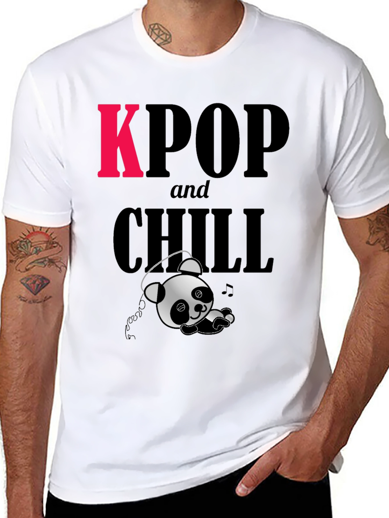 Black KPOP and Chill Panda Graphic Tee view 8
