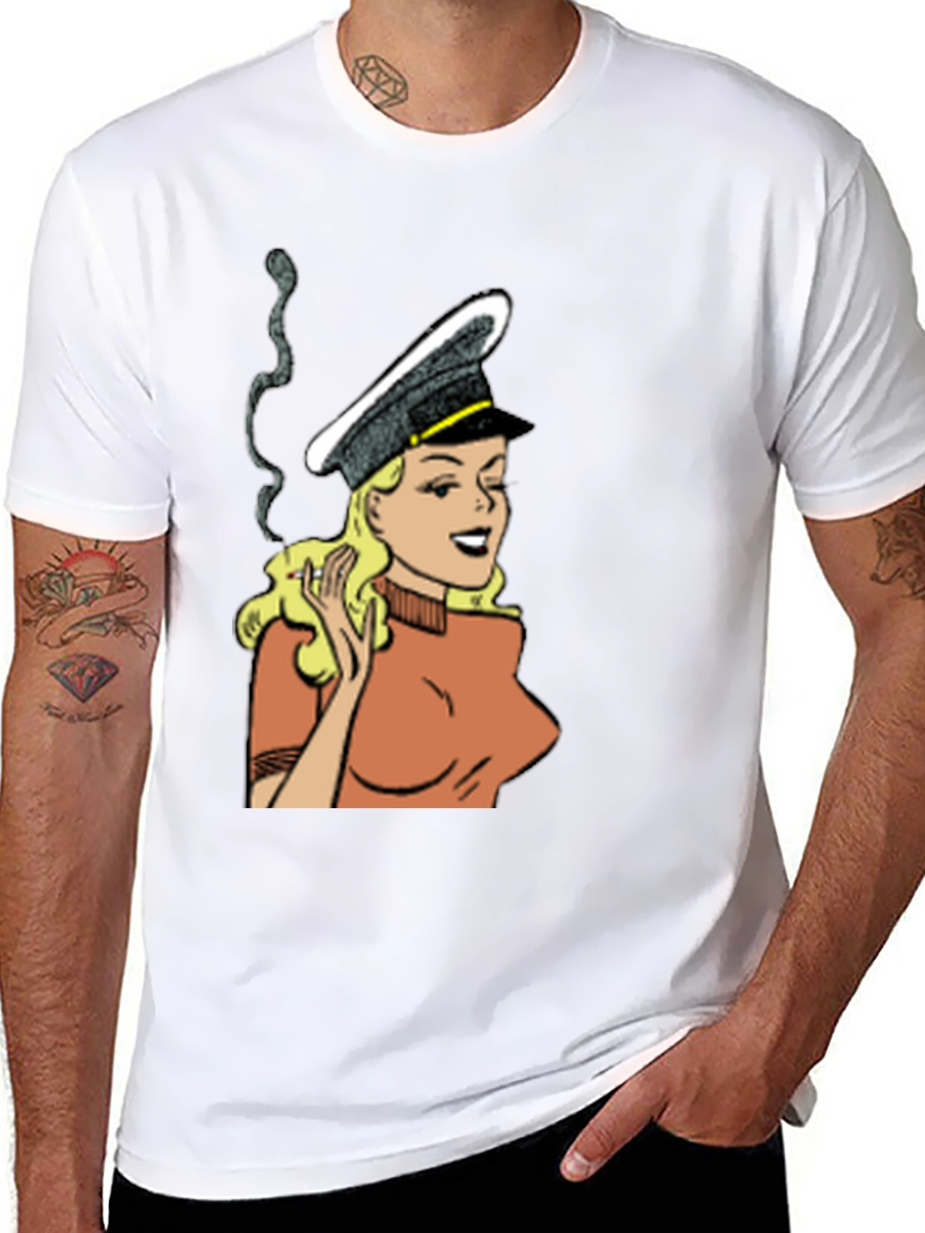 Black Smoking Cartoon Woman Black T-Shirt view 8