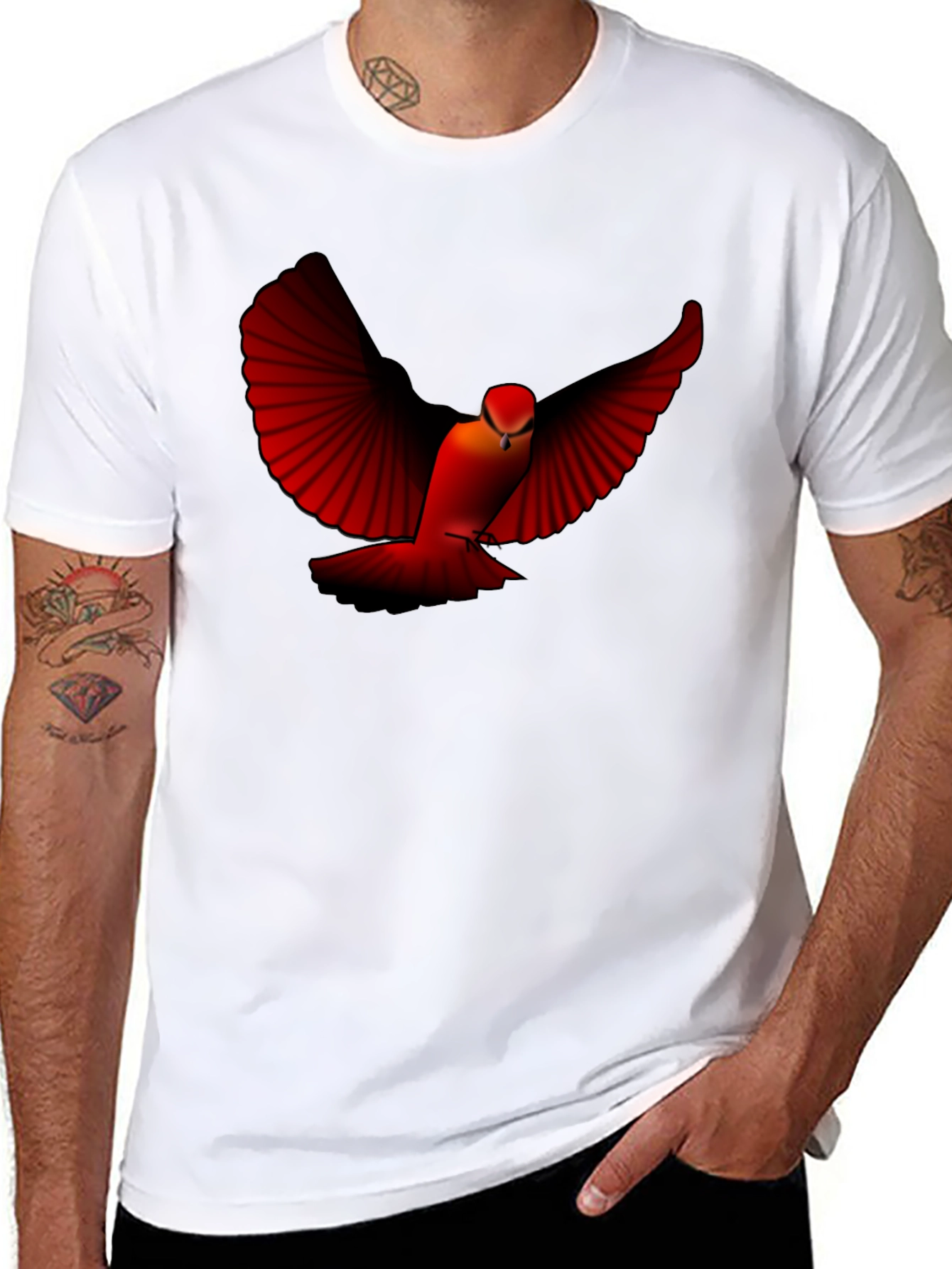 Black Red Bird Graphic Tee - Black Cotton Blend view 8