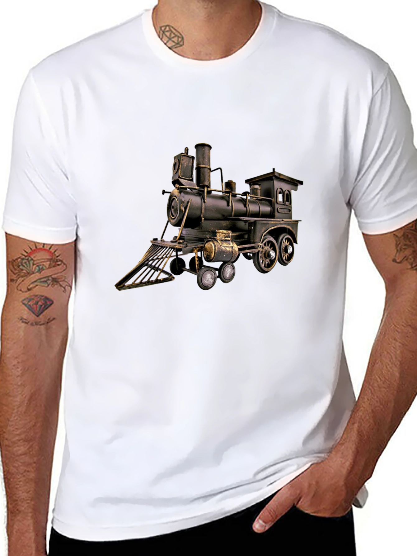 Black Train Locomotive Graphic T-Shirt - Black view 8