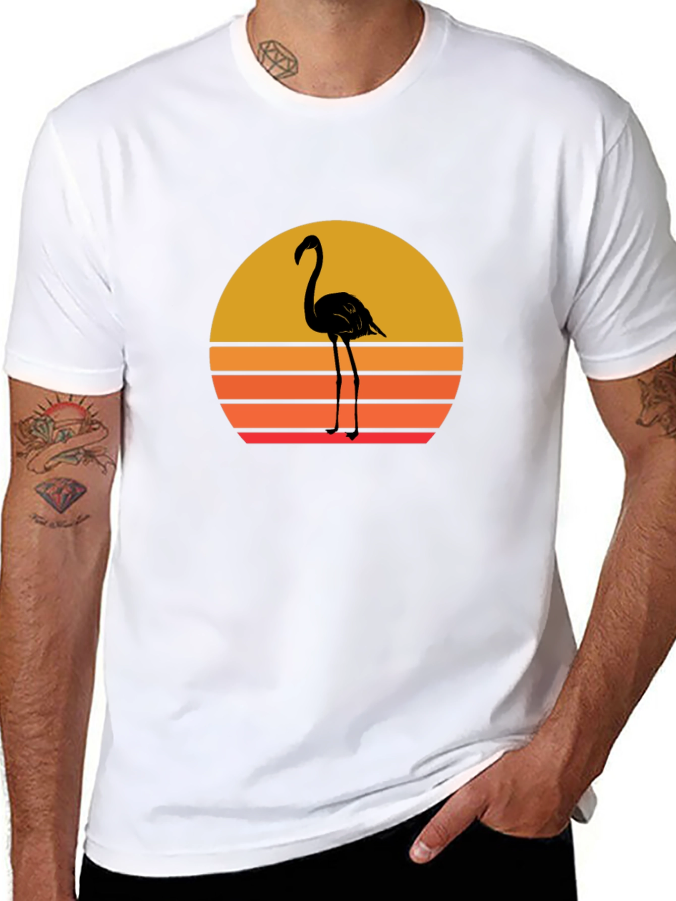 Black Retro Flamingo Sunset T-Shirt - Black view 8