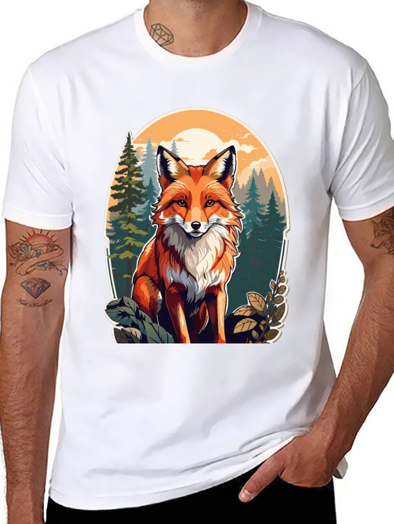 Black Fox Graphic Tee - Forest Scene Black T-Shirt view 8