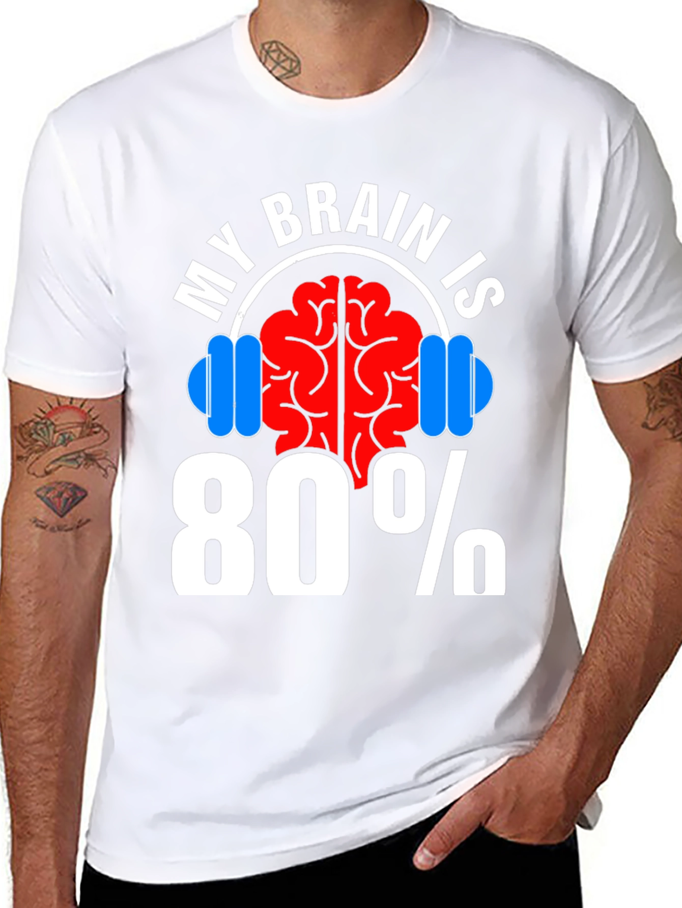 Black My Brain Is 80% Gym Funny Workout T-Shirt view 8