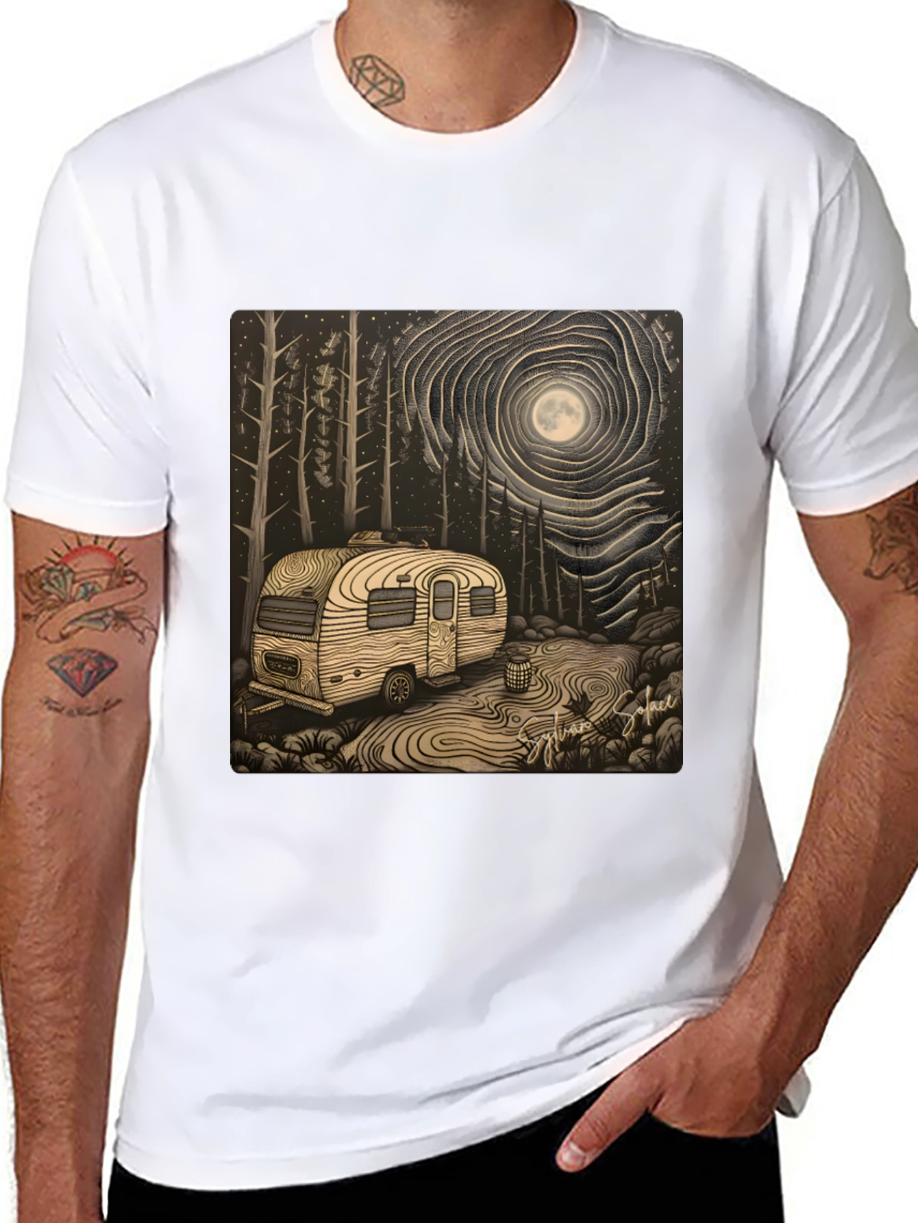 Black Camping Under the Moon T-Shirt view 8