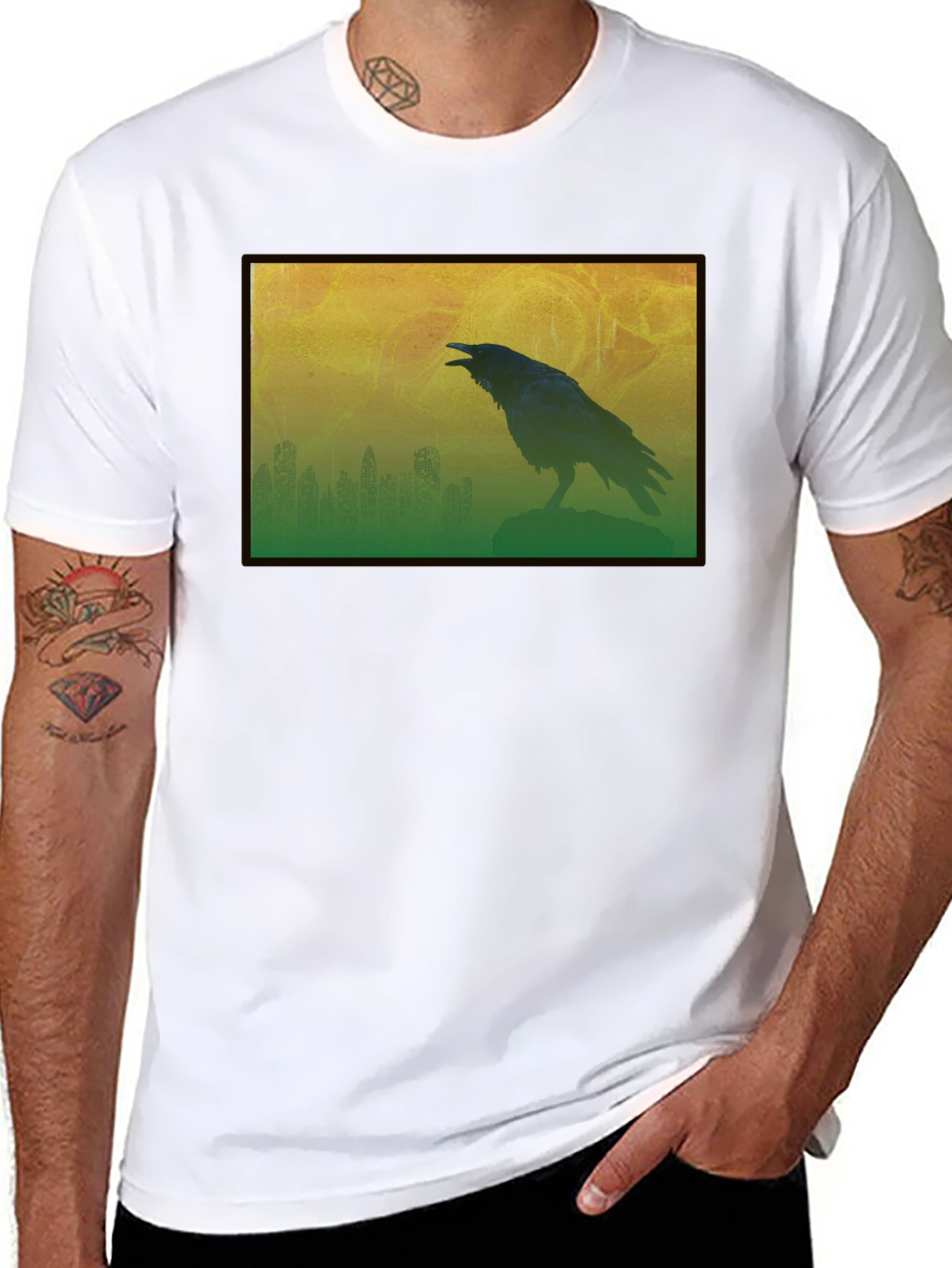 Black Raven Silhouette Graphic Tee - Men's Black T-Shirt view 8