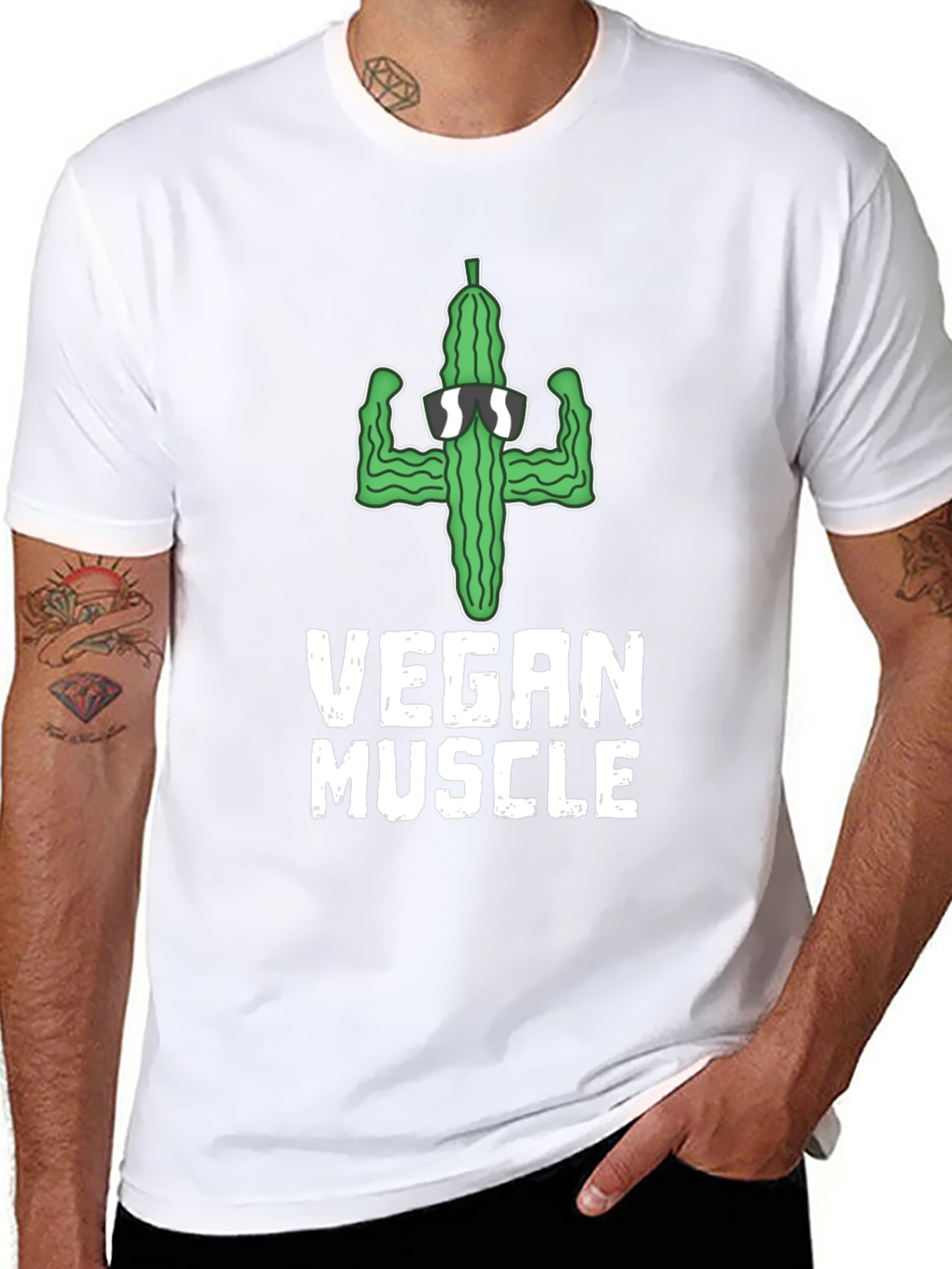 Black Vegan Muscle T-Shirt: Cucumber Gym Humor view 8