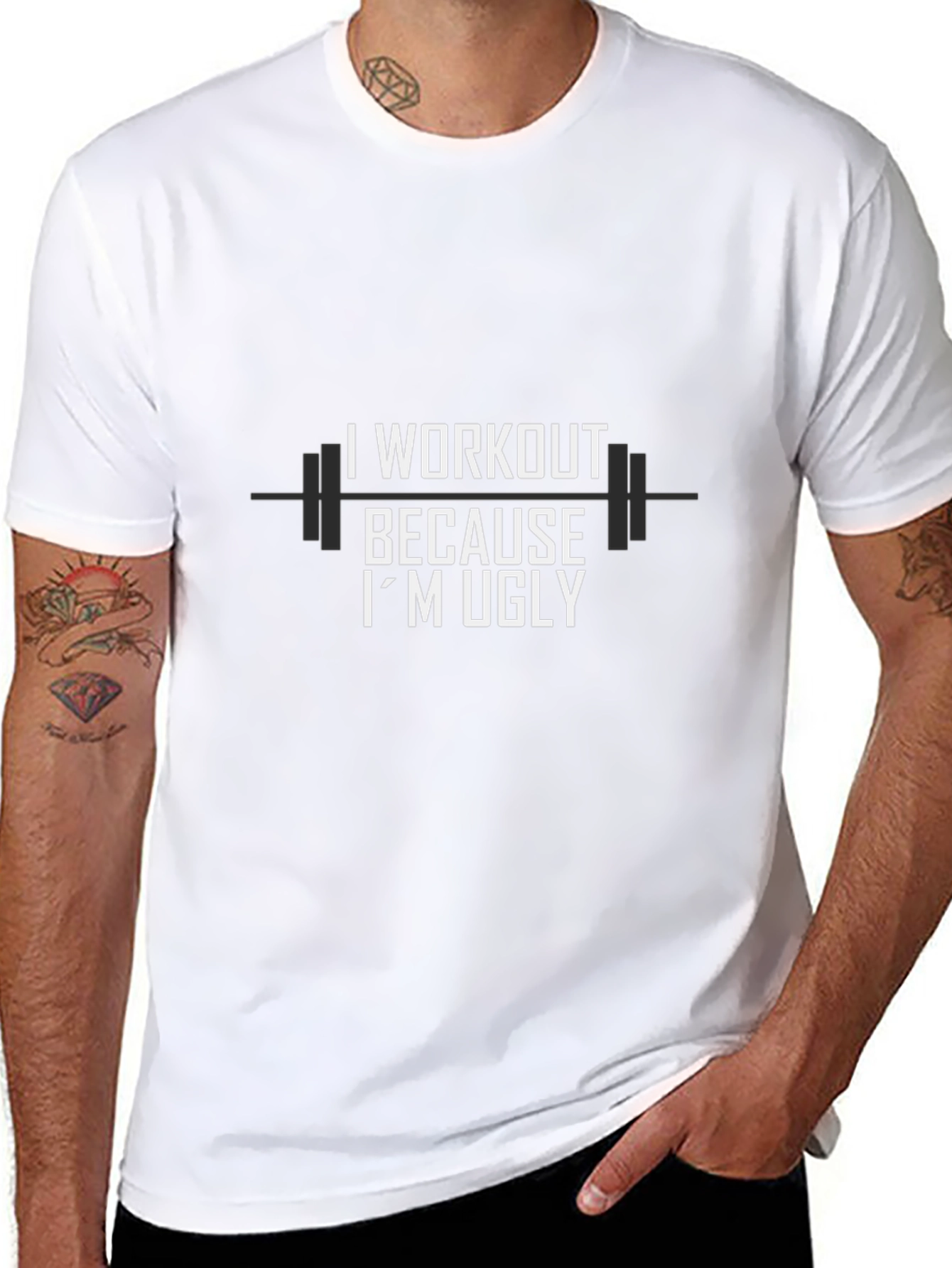 Black I Workout Because I'm Ugly Graphic T-Shirt view 8