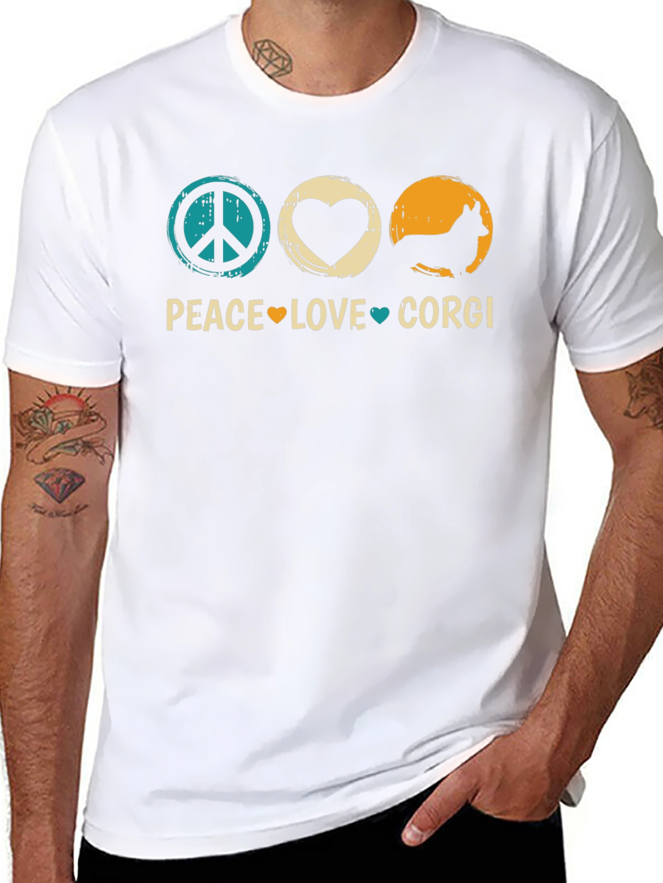Black Peace Love Corgi T-Shirt - Unisex Cotton Tee view 8