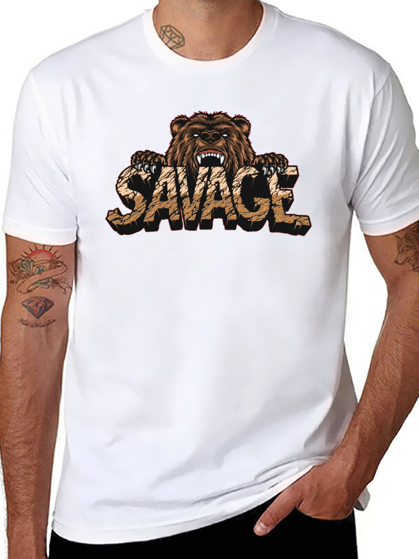 Black Savage Bear Graphic Print T-Shirt view 8