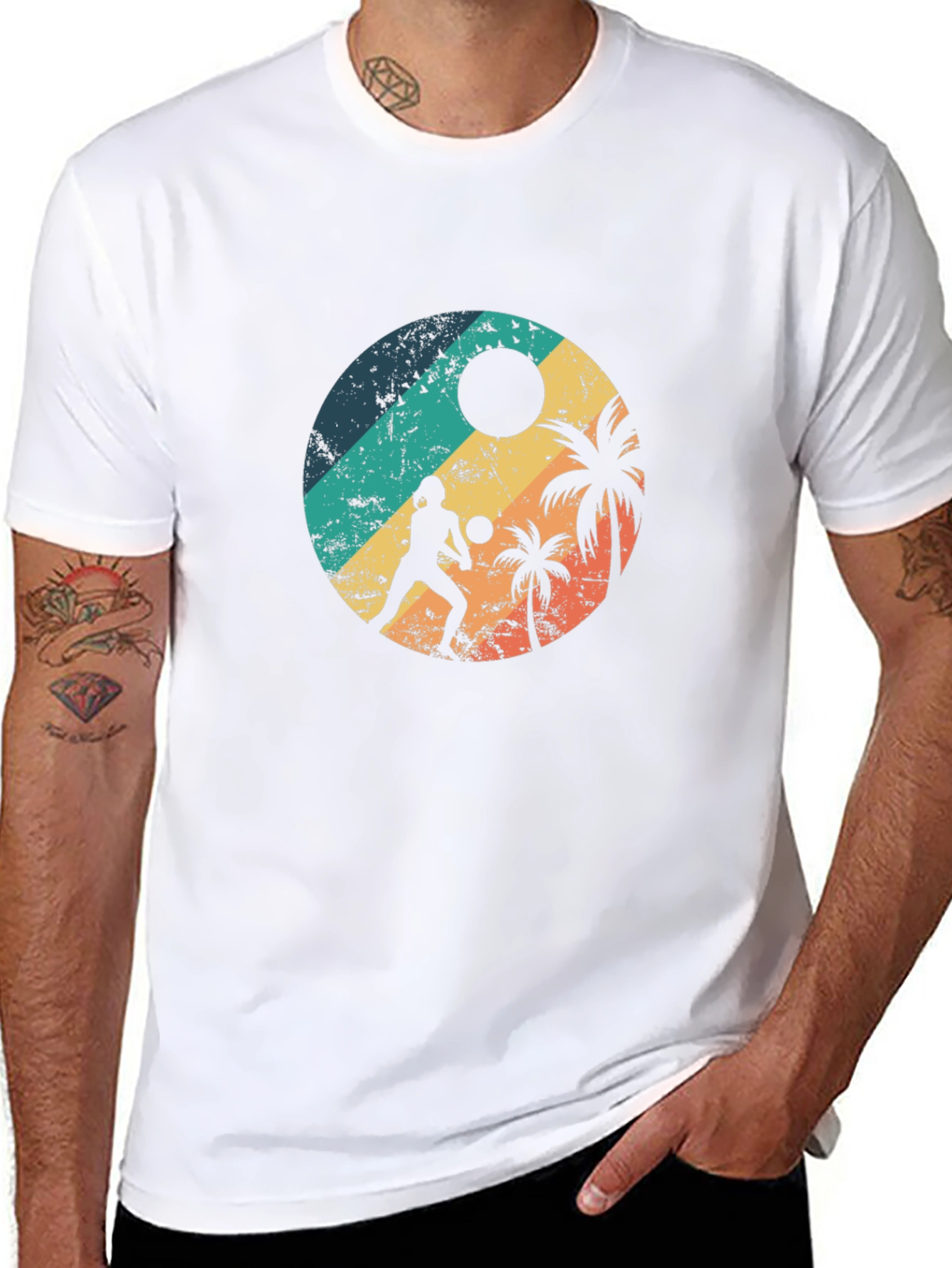 Black Retro Beach Volleyball T-Shirt view 8