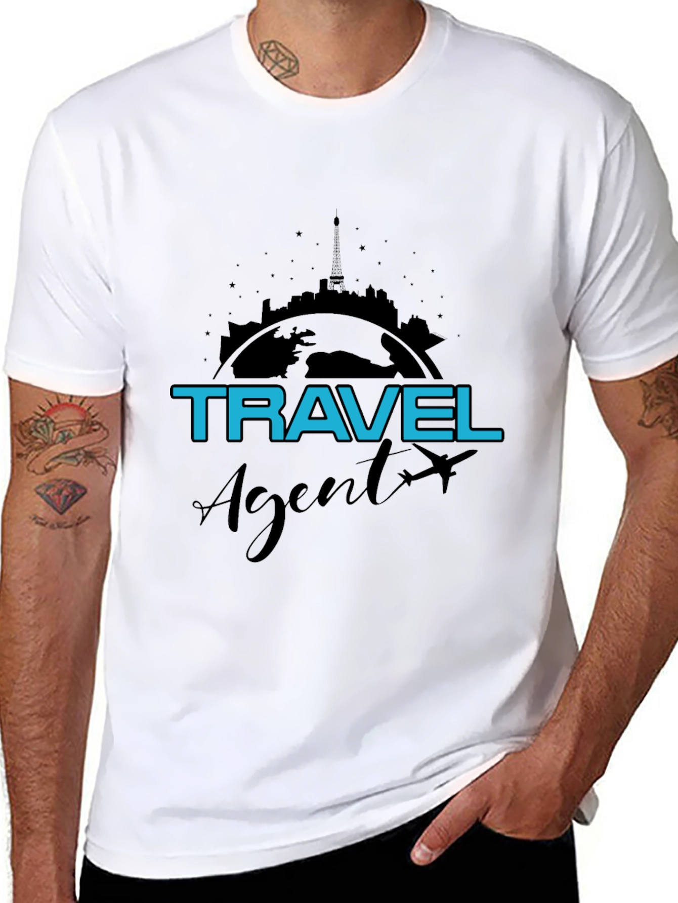 Travel Agent T-Shirt - World Skyline Design - 8