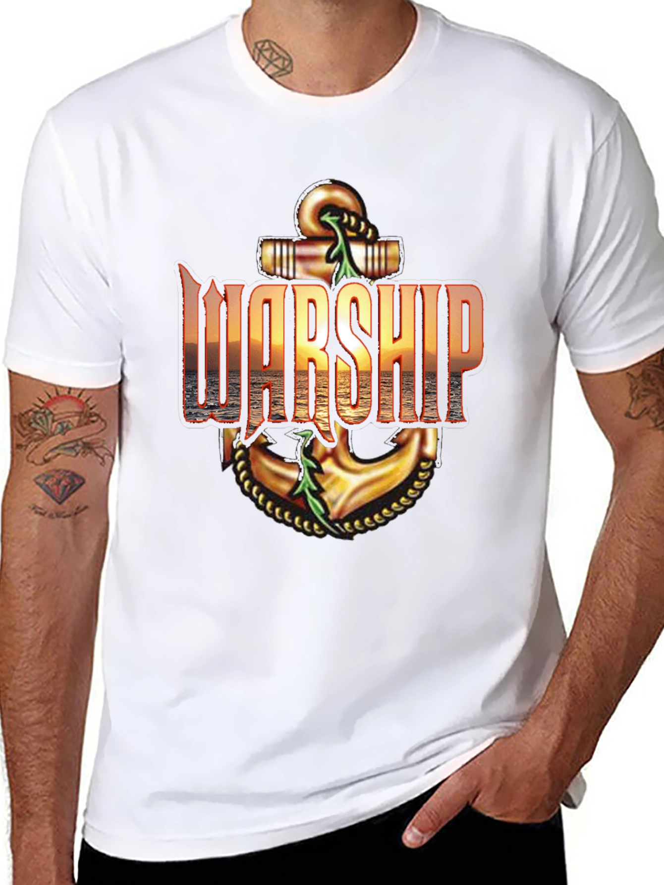 Black Warship Anchor Graphic Tee - Black Cotton view 8