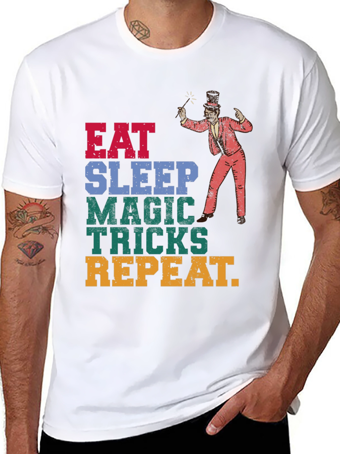 Black Eat Sleep Magic Tricks Repeat Graphic Tee view 8
