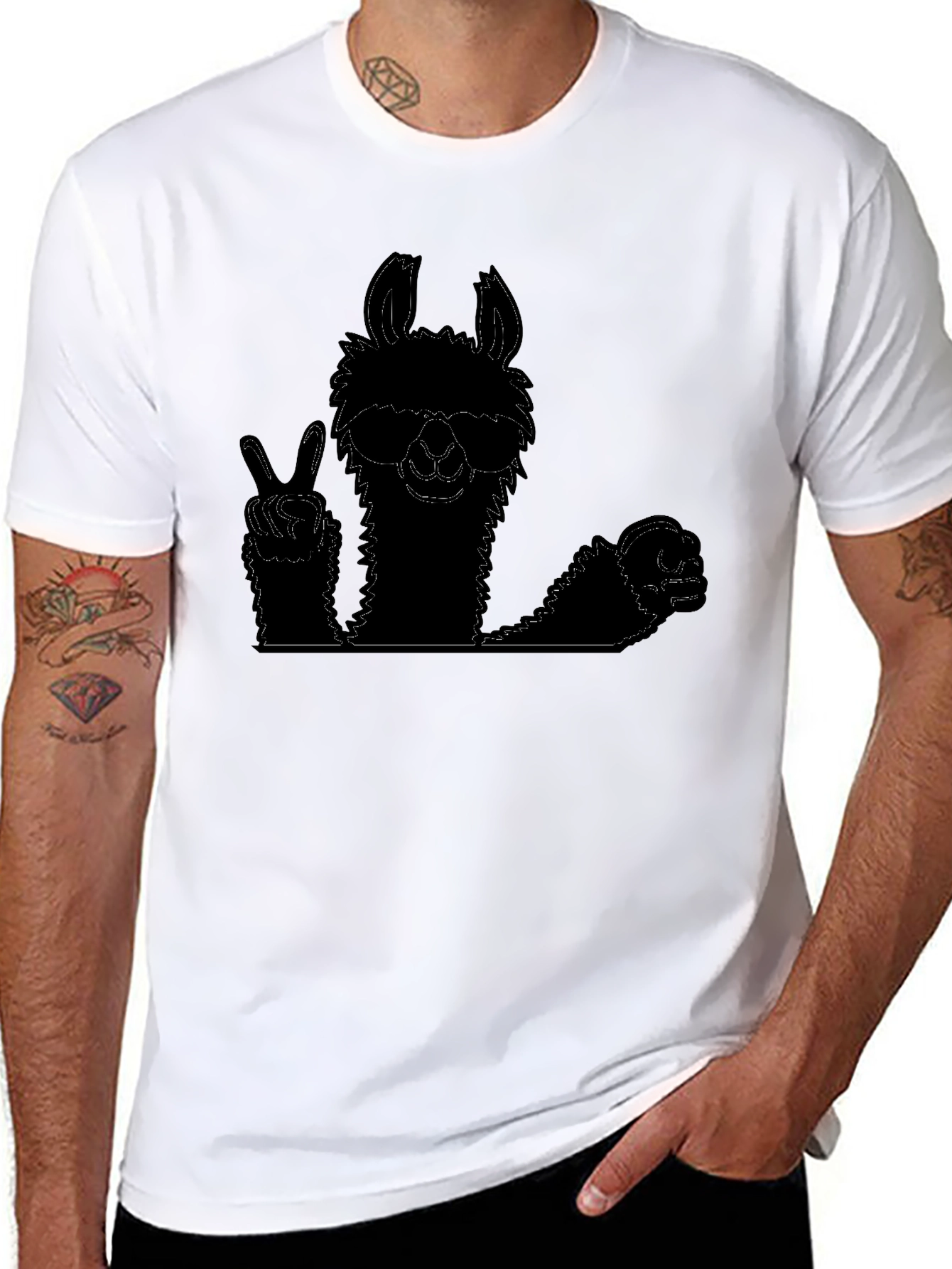 Black Cool Llama Graphic Tee - Peace Out Style view 8