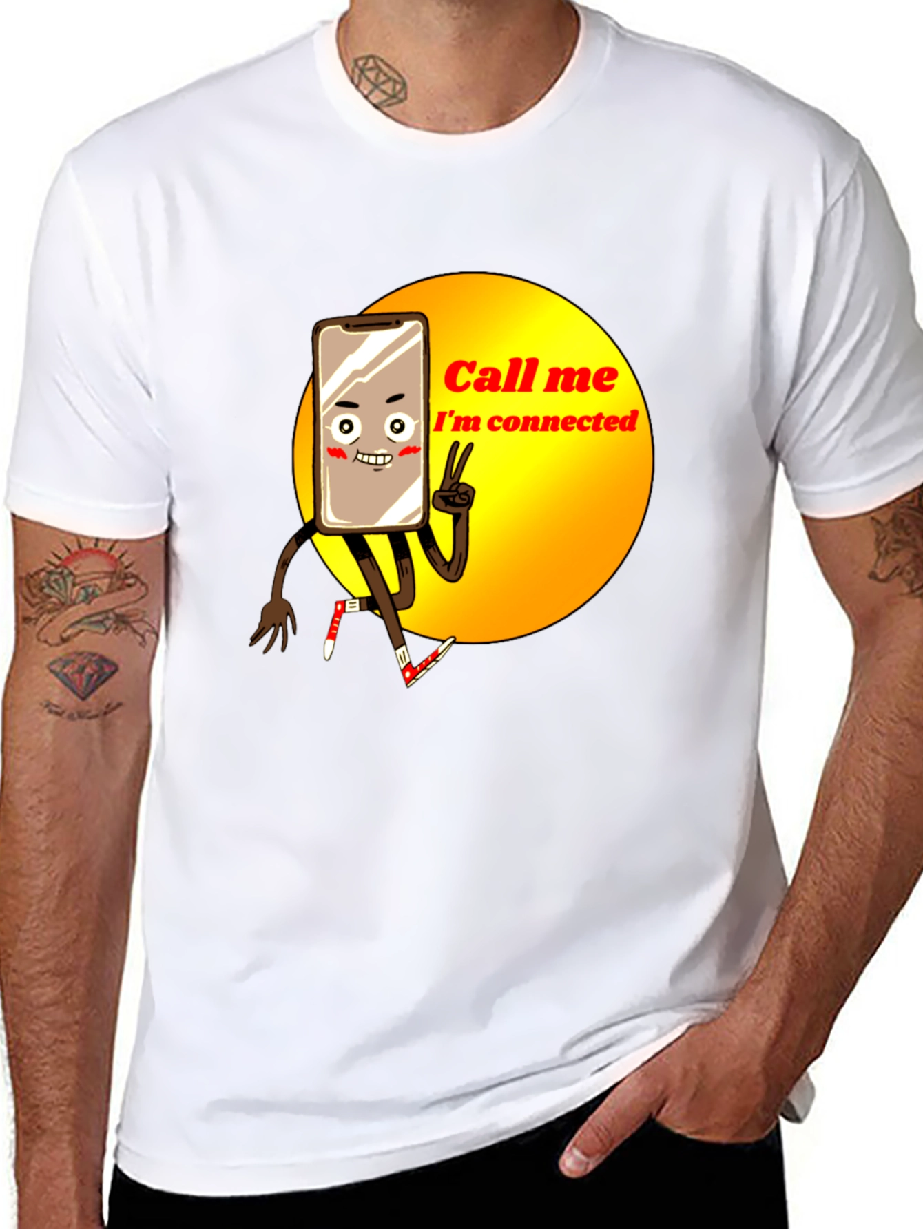 Black Connected Phone Cartoon T-Shirt view 8