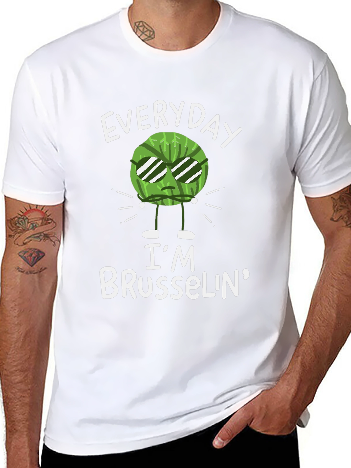 Black Everyday I'm Brusselin' T-Shirt - Funny Vegetable Pun Tee view 8