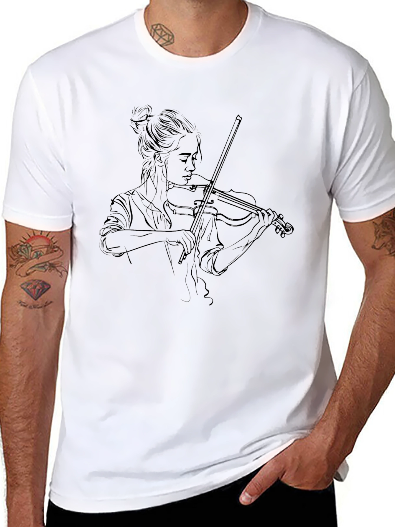 Black Violin Player Graphic Tee - Unisex Black T-Shirt view 8