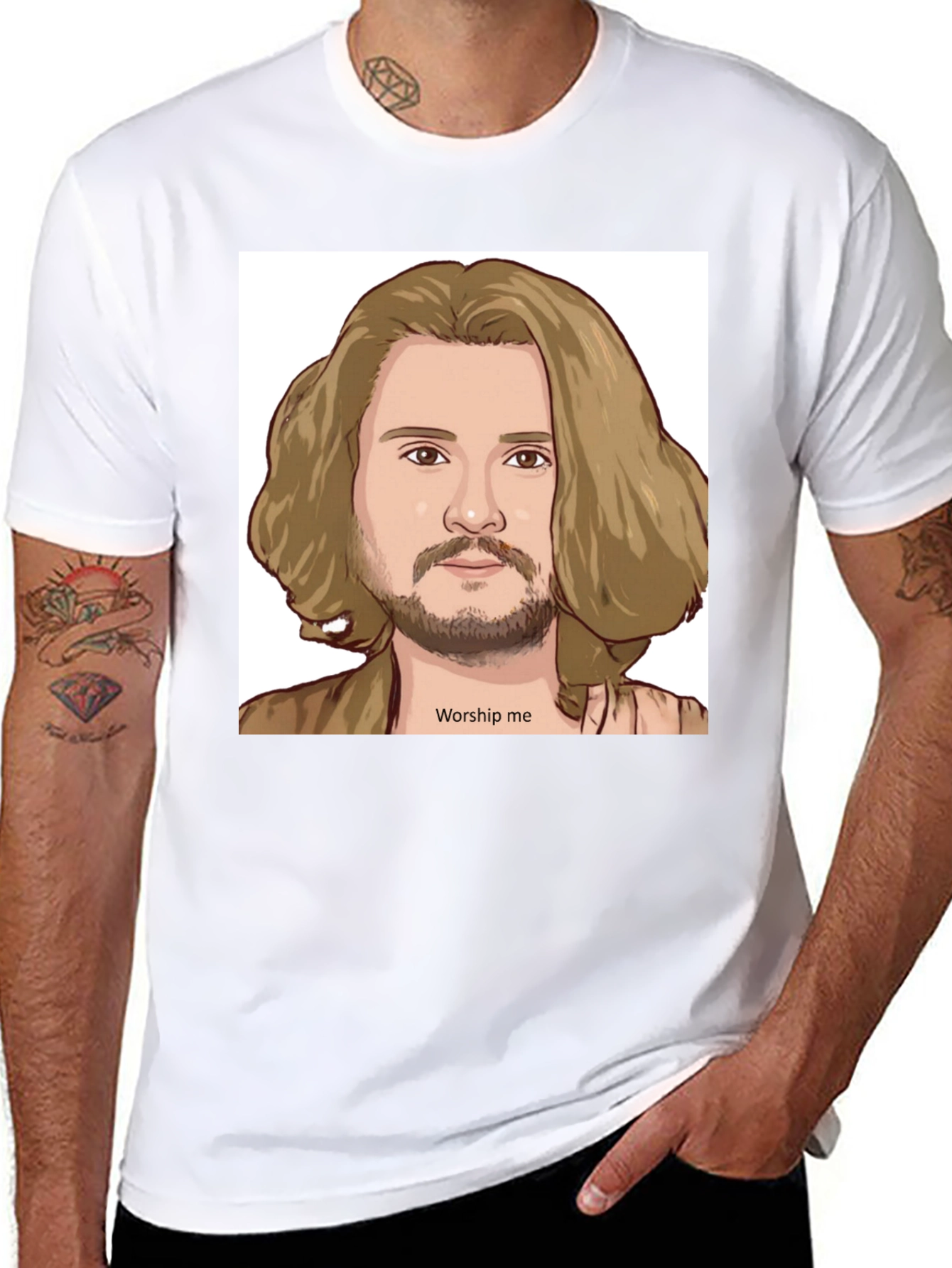 Black Worship Me Cartoon Graphic Tee view 8