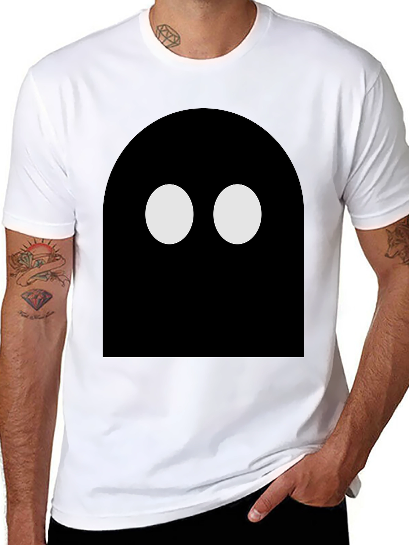 Black Minimalist Ghost T-Shirt - Black Cotton Tee view 8