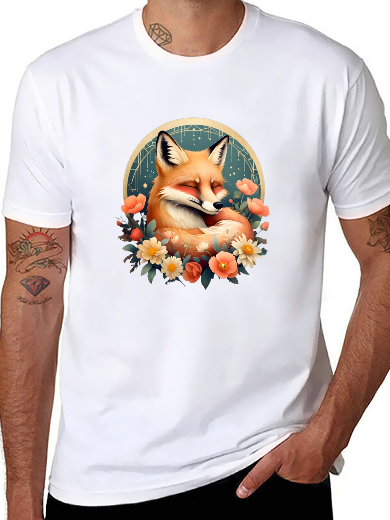 Black Fox & Floral Graphic T-Shirt - Unisex view 8