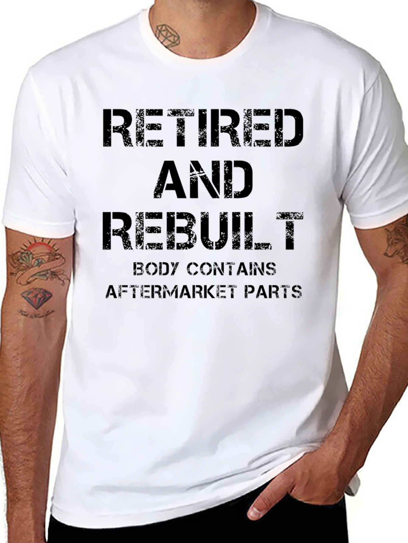 Black Retired & Rebuilt Graphic Tee - Aftermarket Parts Humor T-Shirt view 8