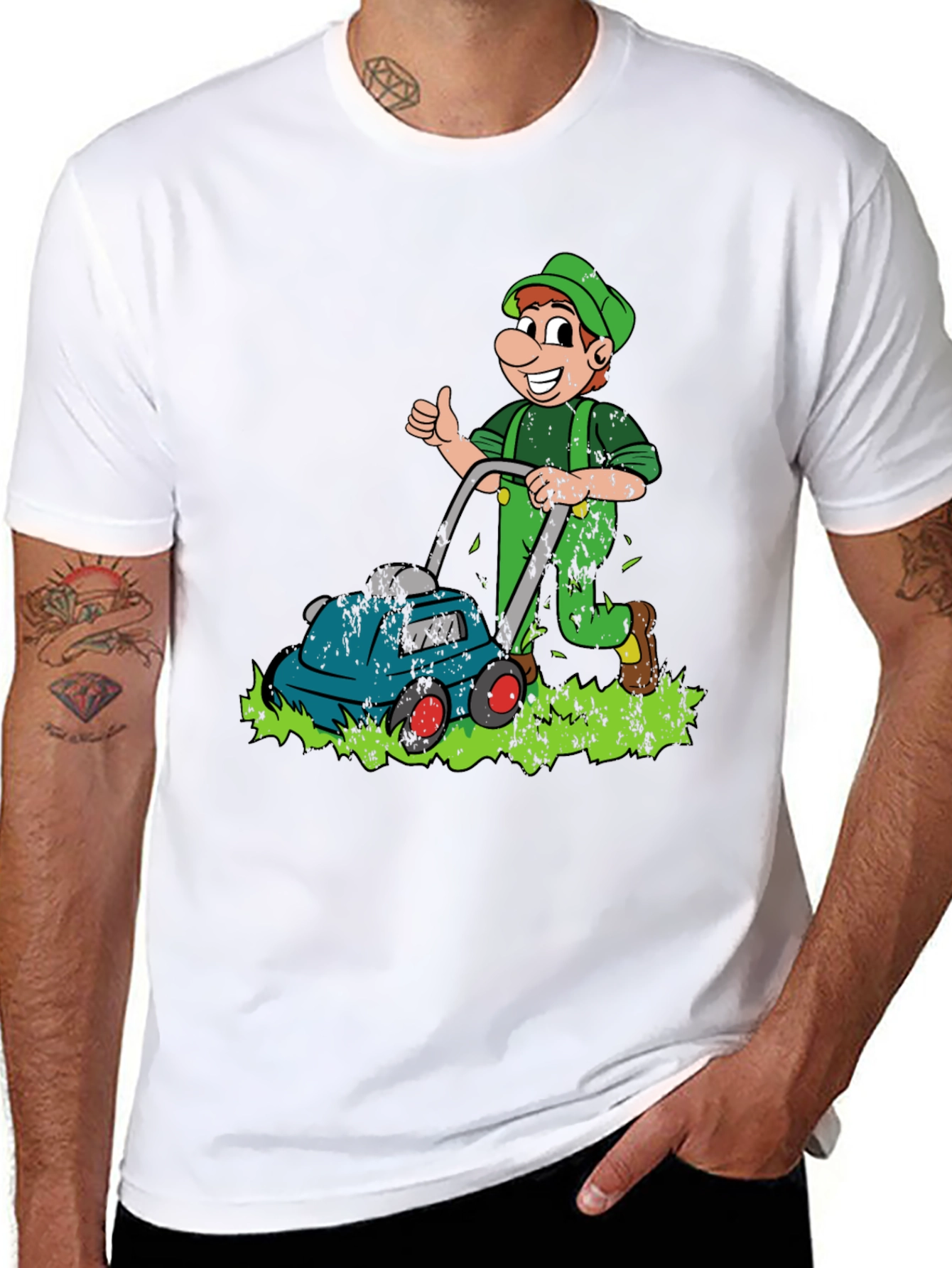 Black Funny Lawn Mower Cartoon Graphic T-Shirt view 8