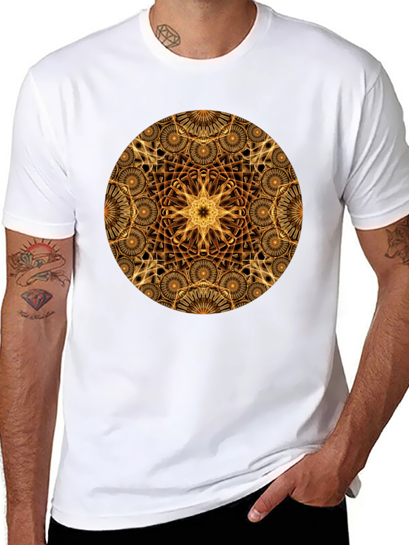 Black Geometric Gold Mandala Graphic T-Shirt view 8