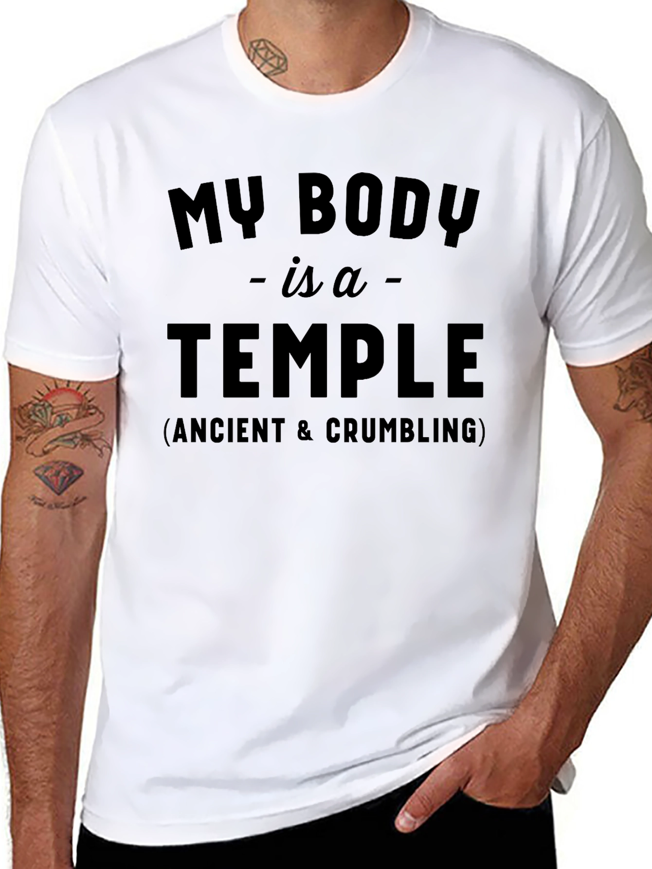 Black Funny My Body is a Temple Men's Black T-Shirt view 8