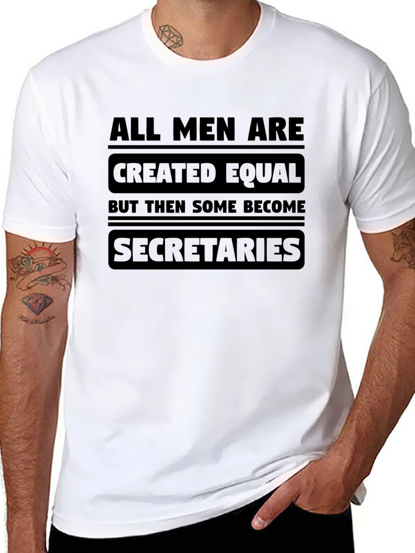 Black All Men Are Created Equal Secretary Black T-Shirt view 8