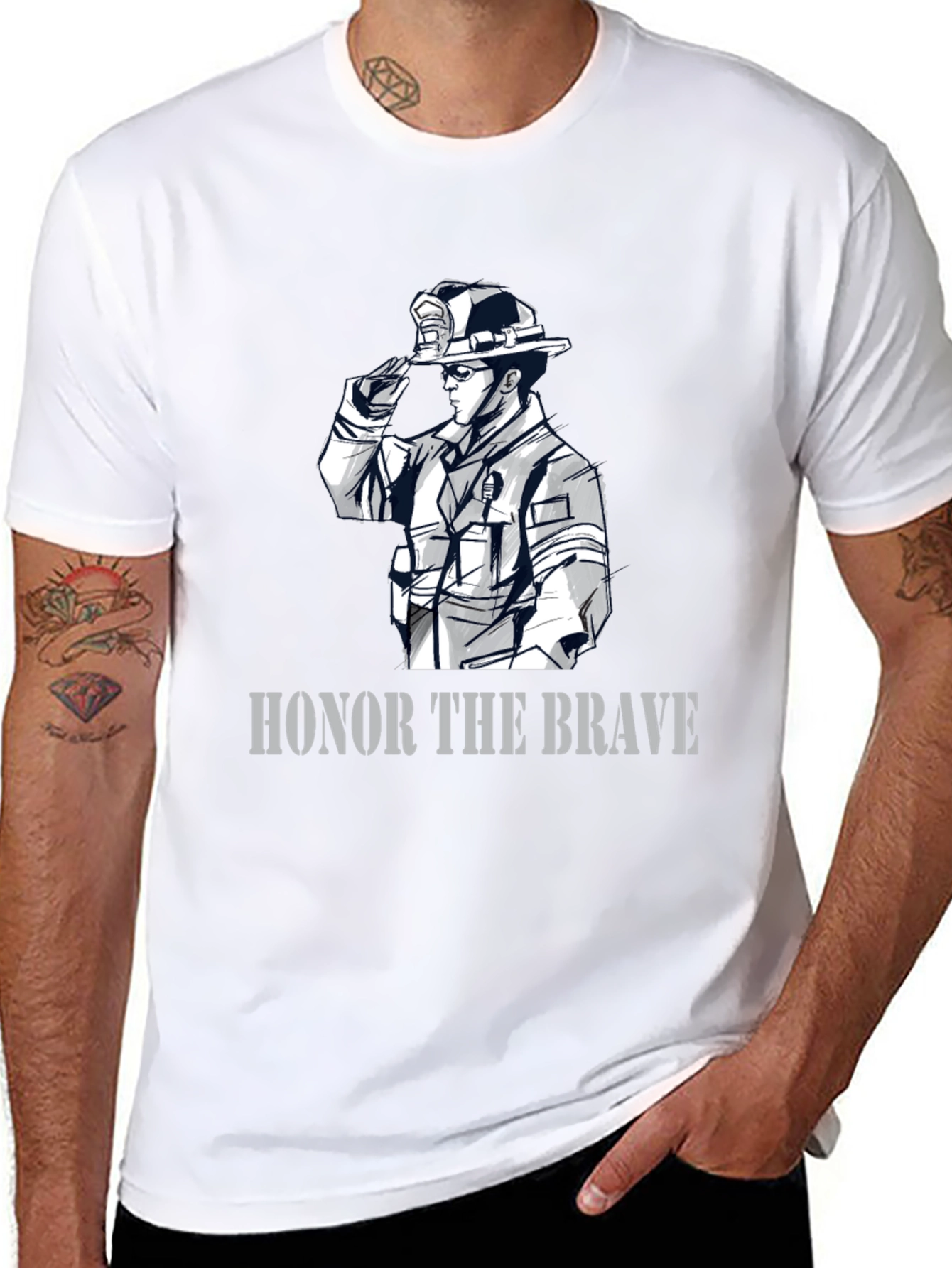 Black Honor The Brave Firefighter Graphic T-Shirt view 8