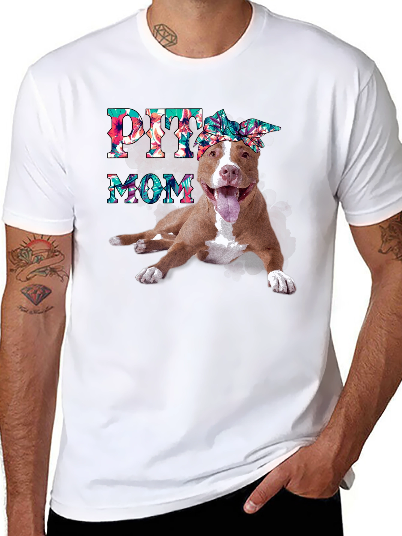 Pitbull Mom T-Shirt - Floral Design - 8