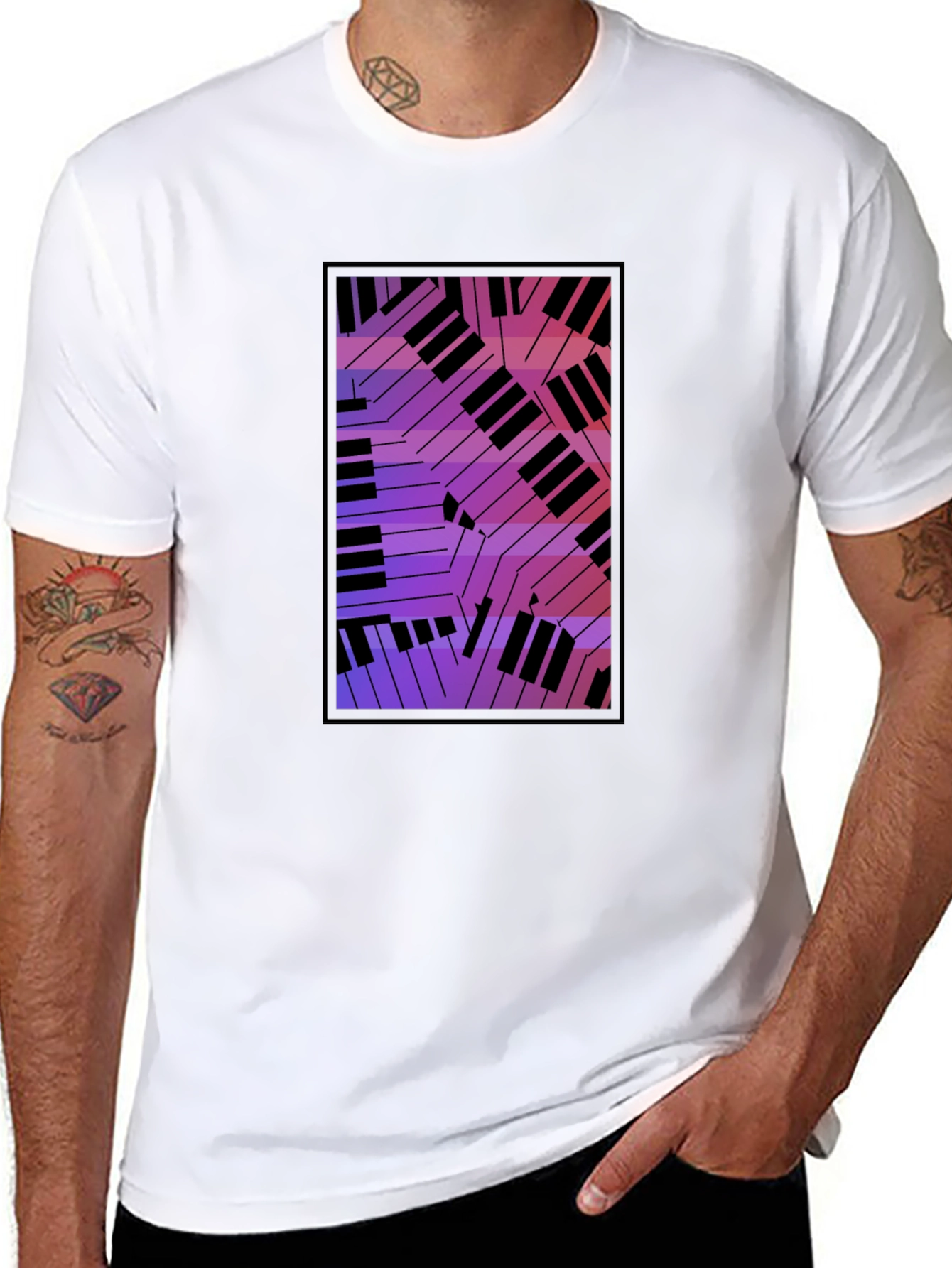 Black Abstract Piano Keys Graphic Black T-Shirt view 8