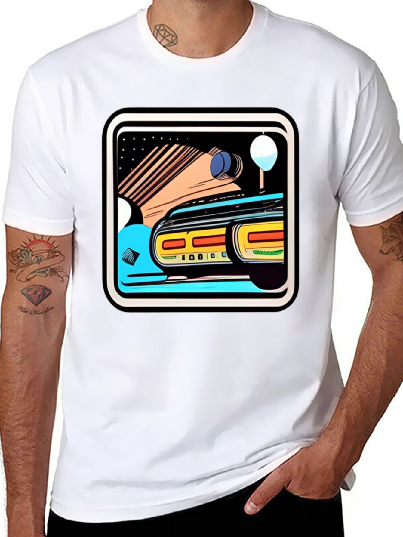Black Retro Style Car Graphic Tee - Black Cotton Blend view 8