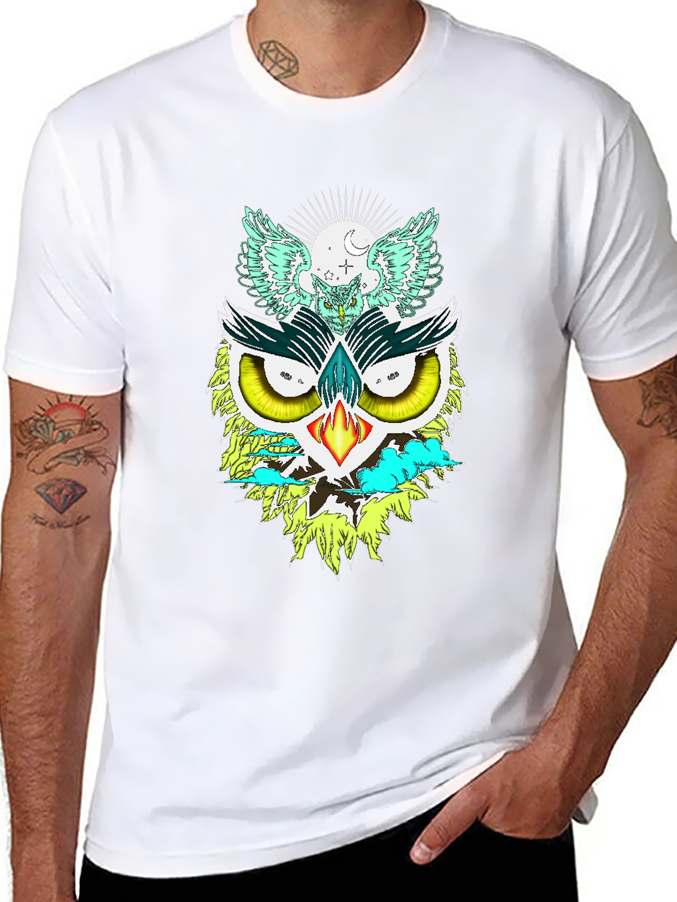 Black Unique Owl Graphic Print Tee view 8