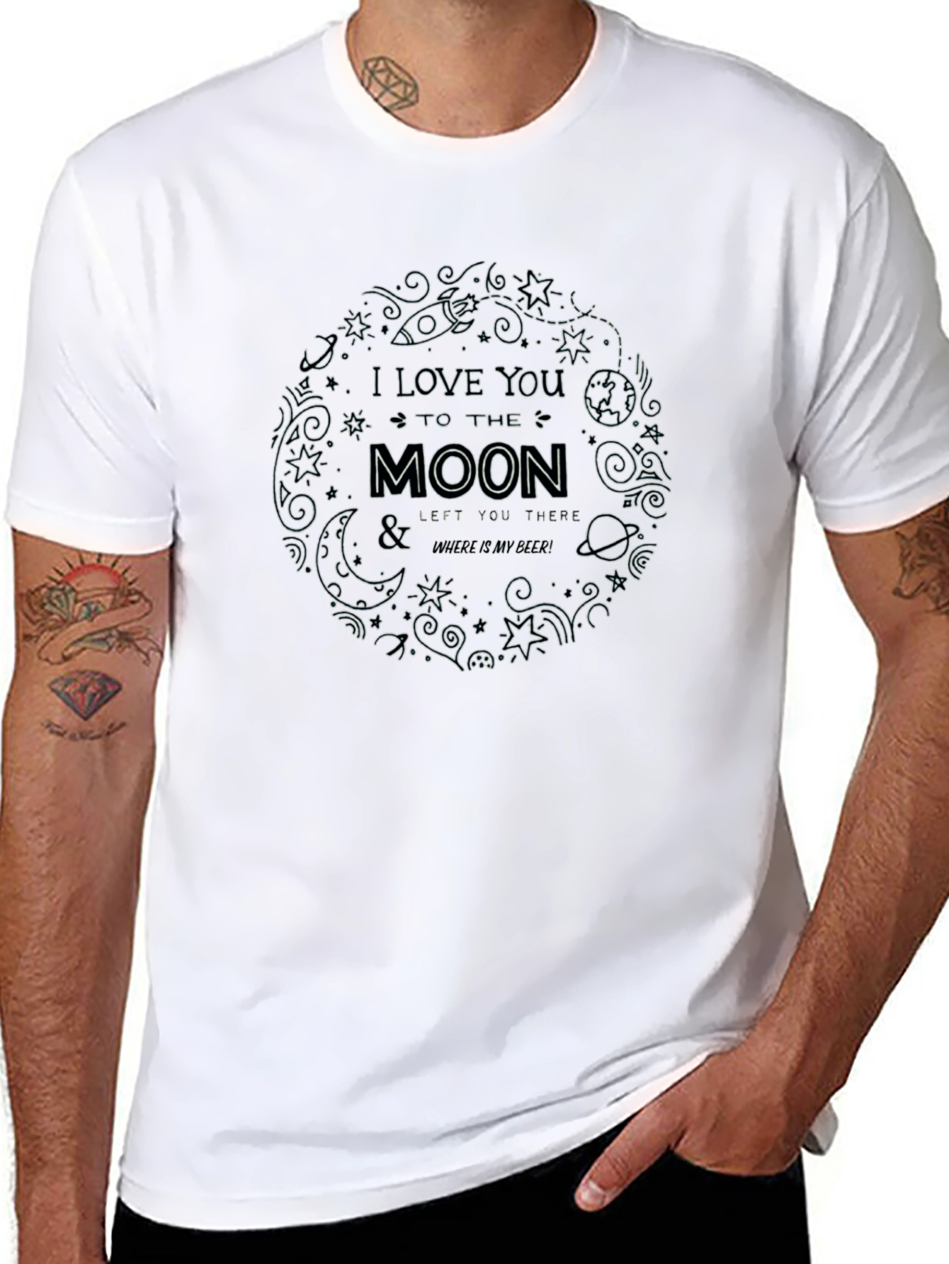 Black I Love You to the Moon Graphic Tee - Black Crew Neck view 8