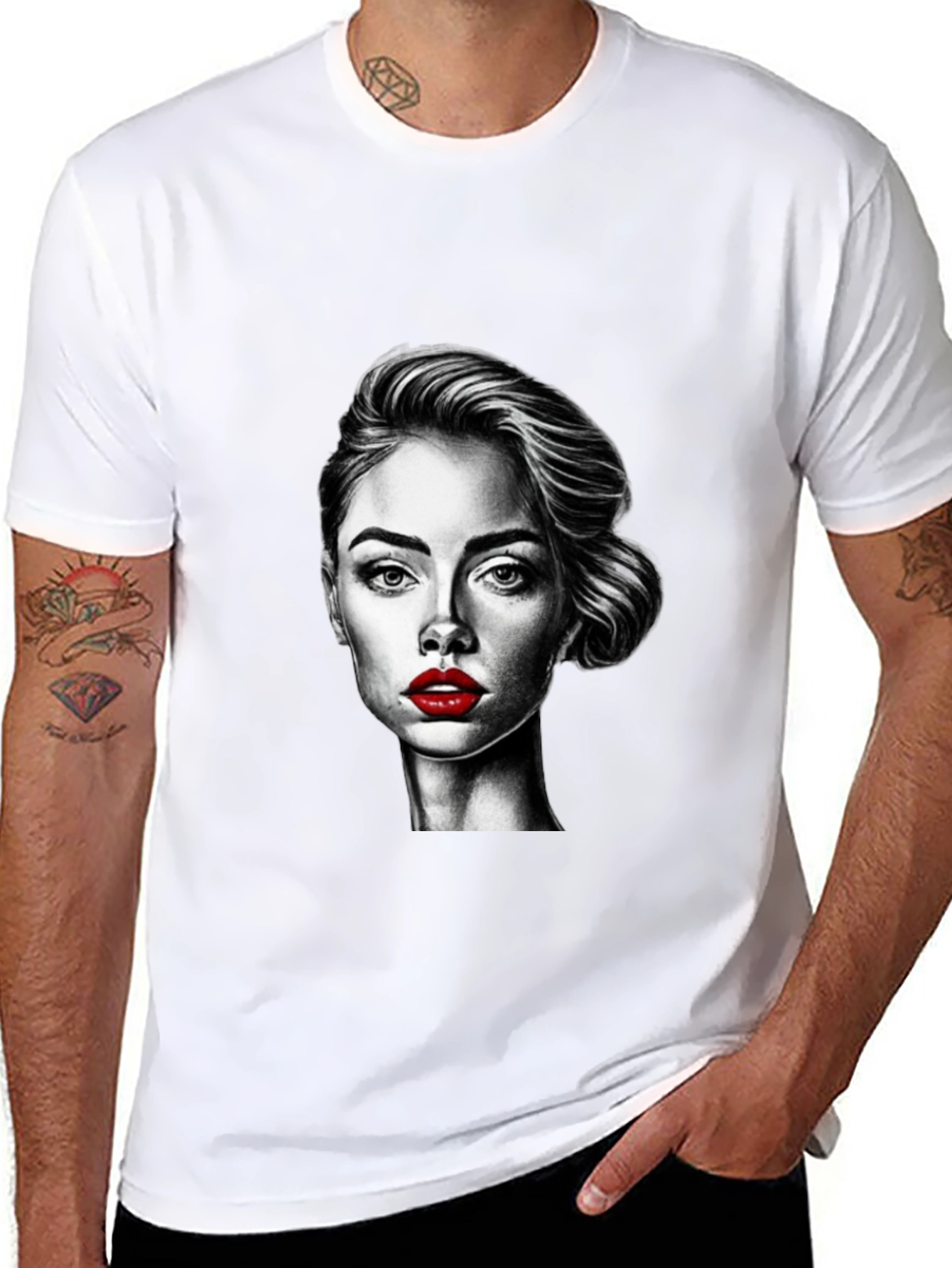 Woman Portrait Graphic Tee - Stylish Black T-Shirt - 8