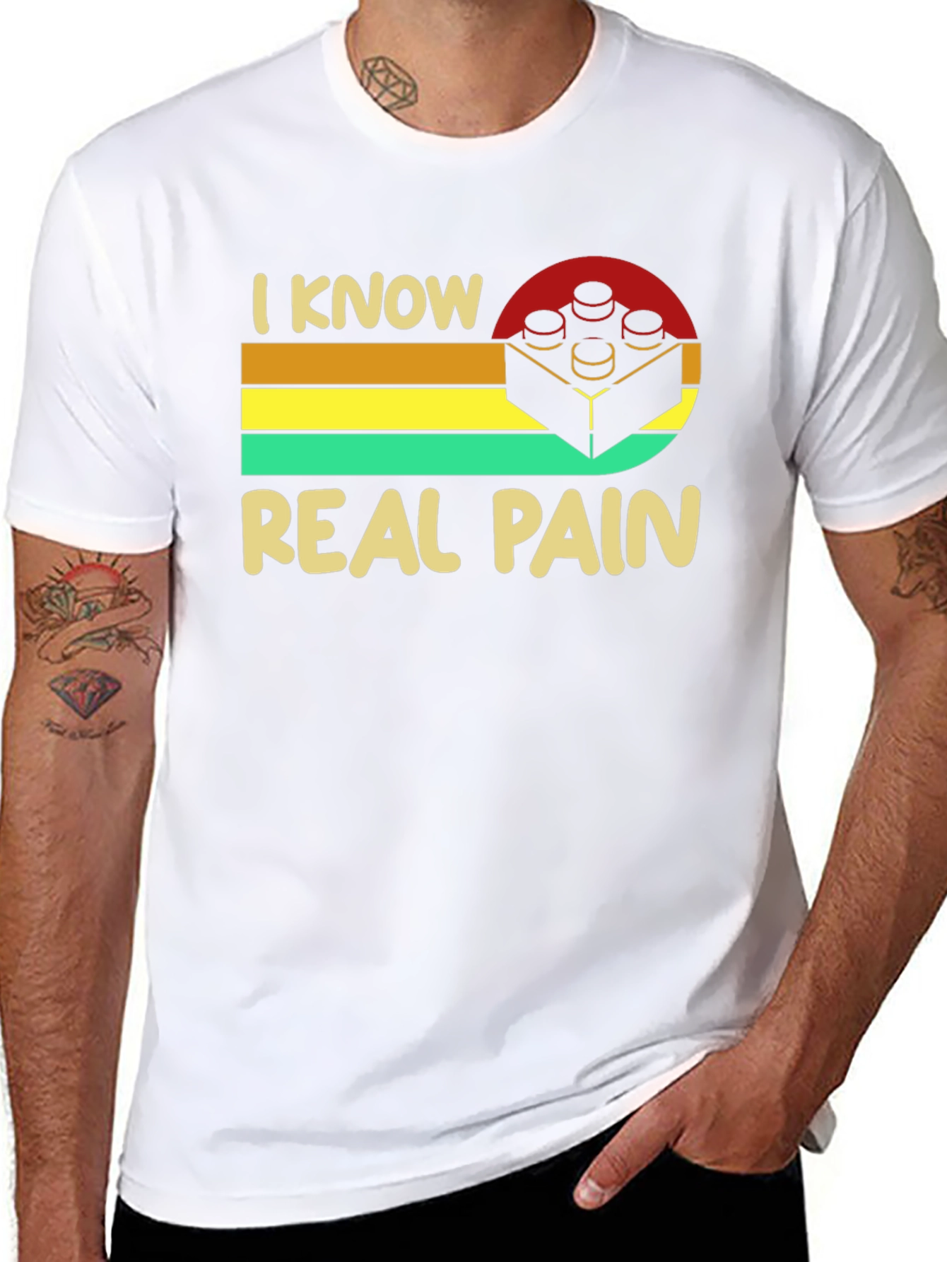 Black I Know Real Pain Funny Brick T-Shirt view 8