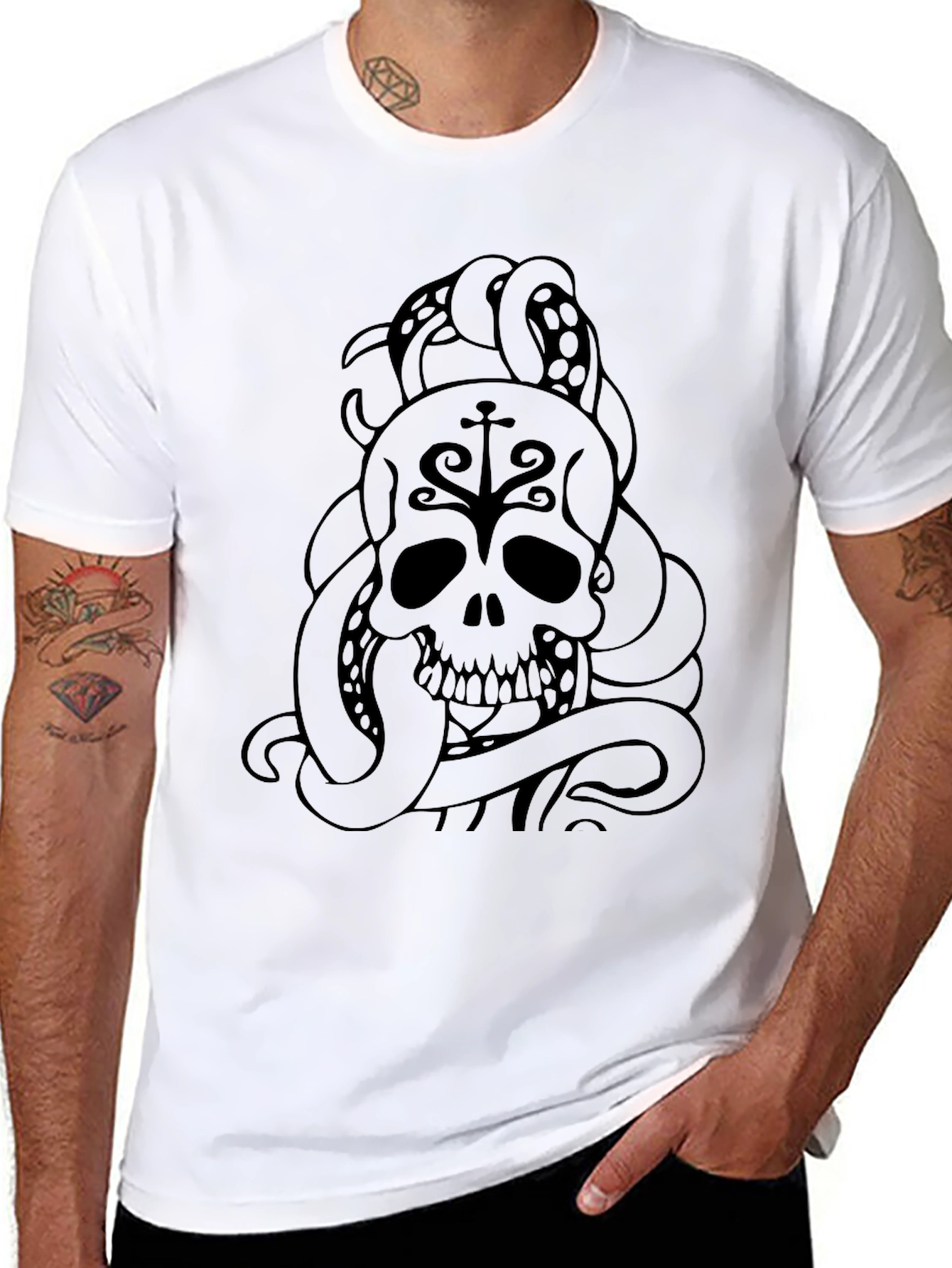 Black Skull & Octopus Tentacle Graphic Tee - Dark Style view 8