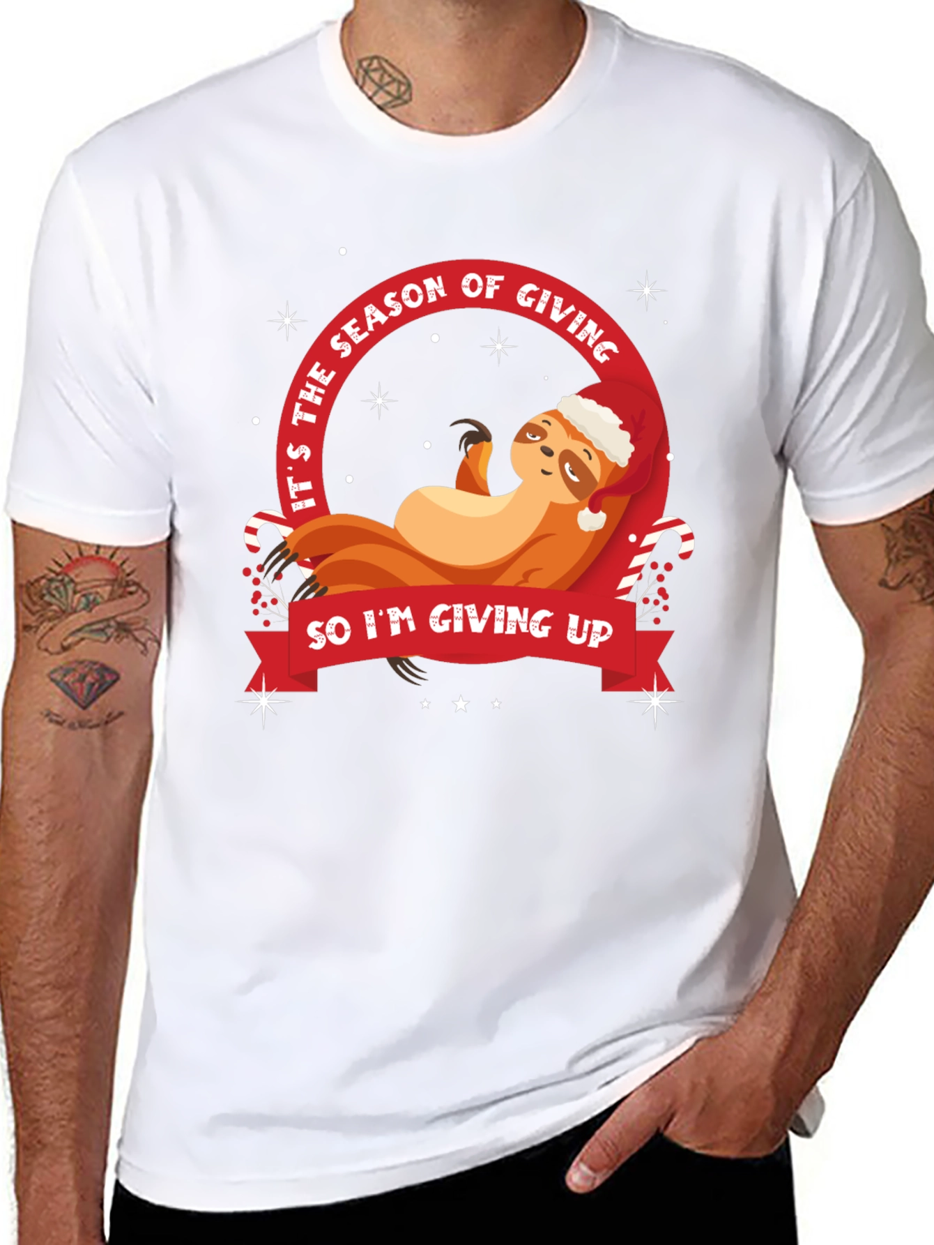 Black Funny Sloth Christmas T-Shirt - Season of Giving view 8