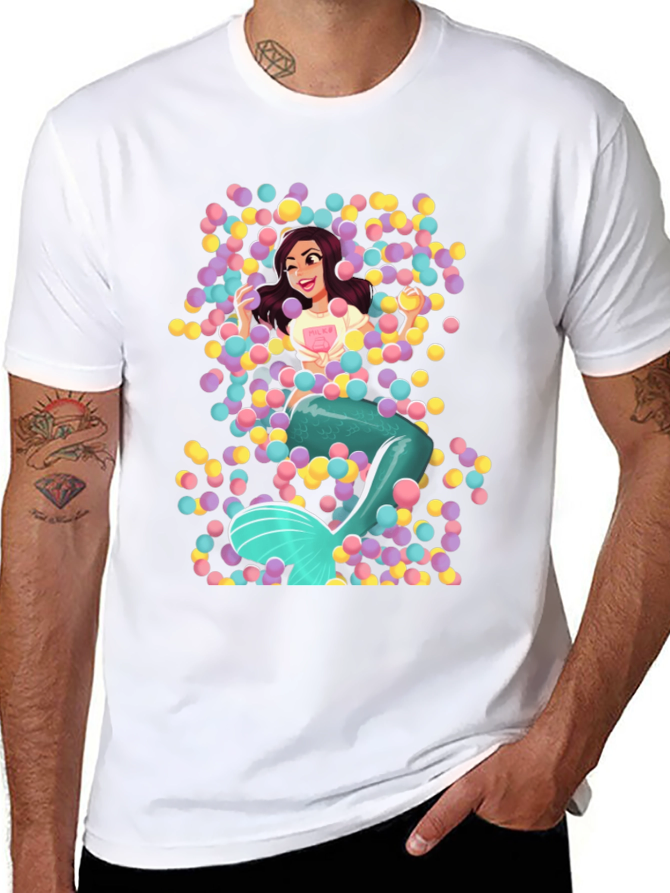 Black Mermaid in Ball Pit Graphic Tee - Fun Novelty T-Shirt view 8