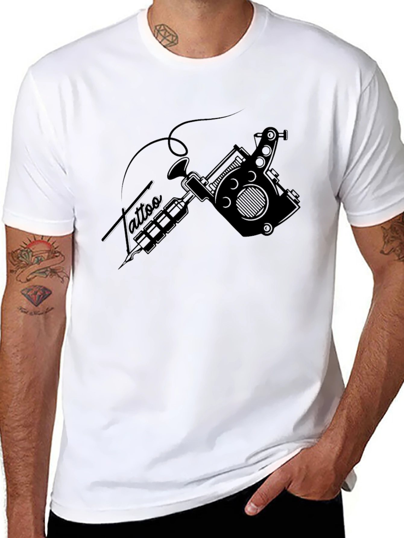 Black Tattoo Gun Graphic Tee - Black Cotton Casual Shirt view 8