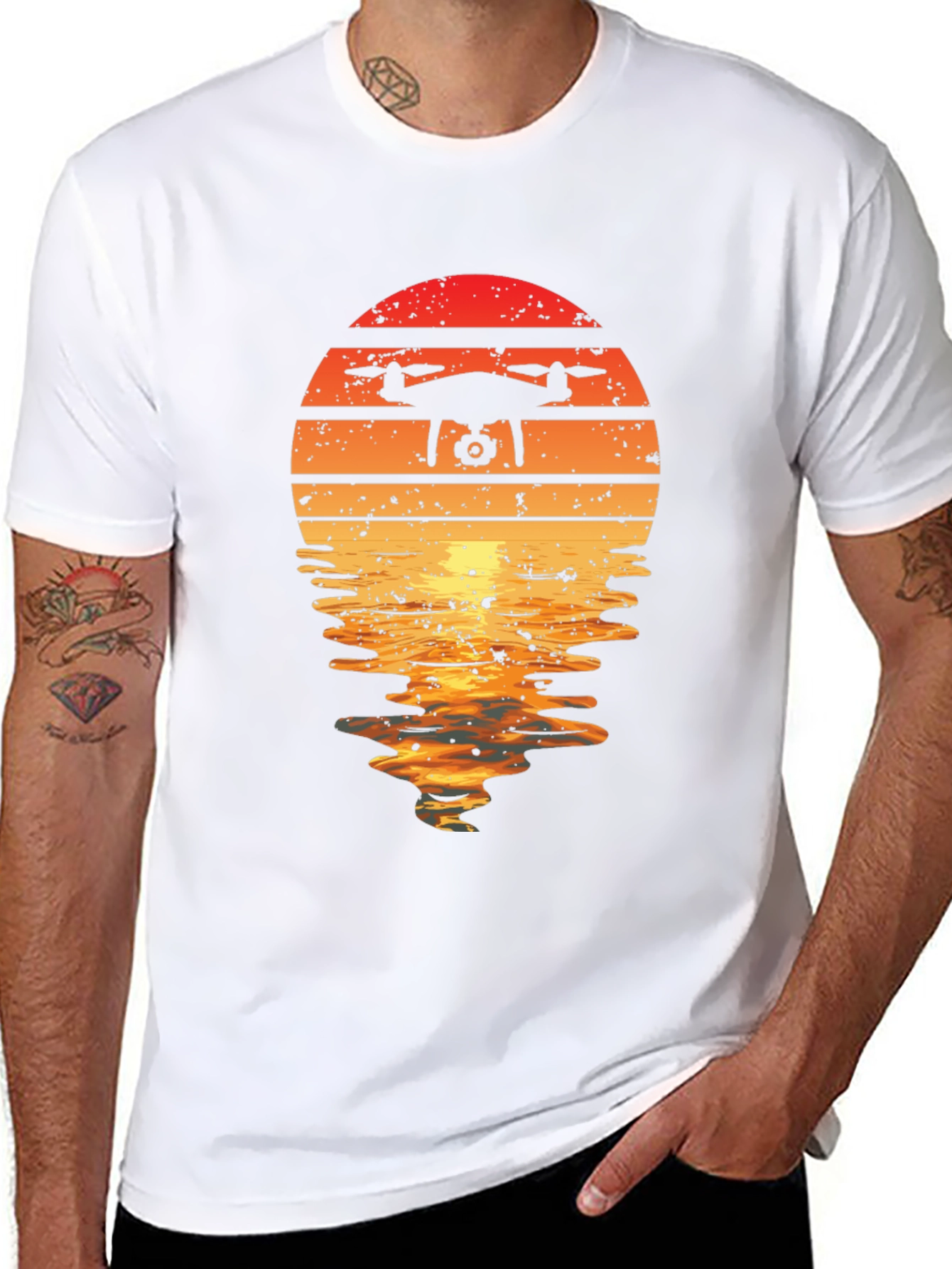Black Drone Sunset Graphic Tee -  Unique Design view 8