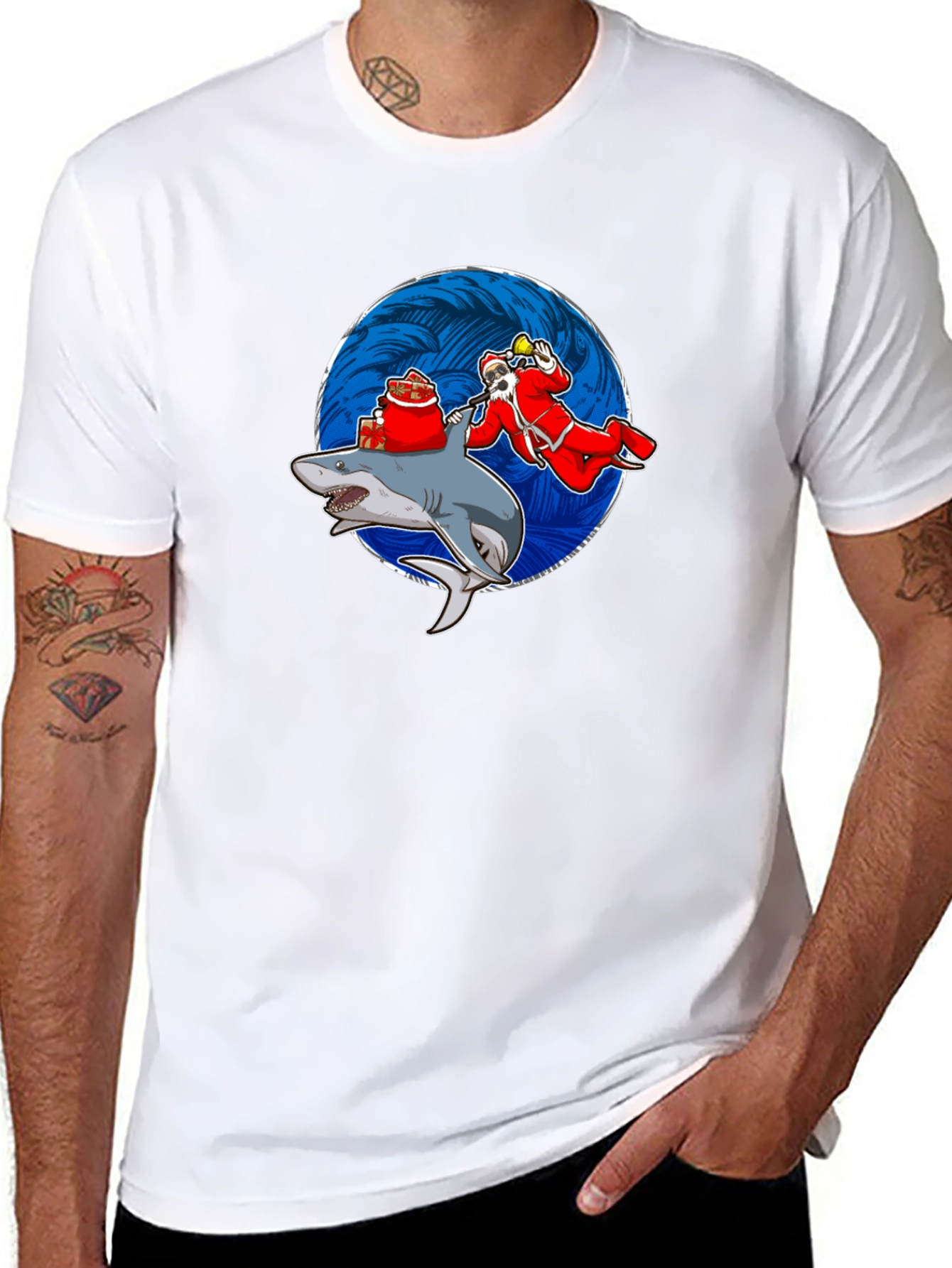 Black Shark Santa T-Shirt Funny Holiday Gift view 8